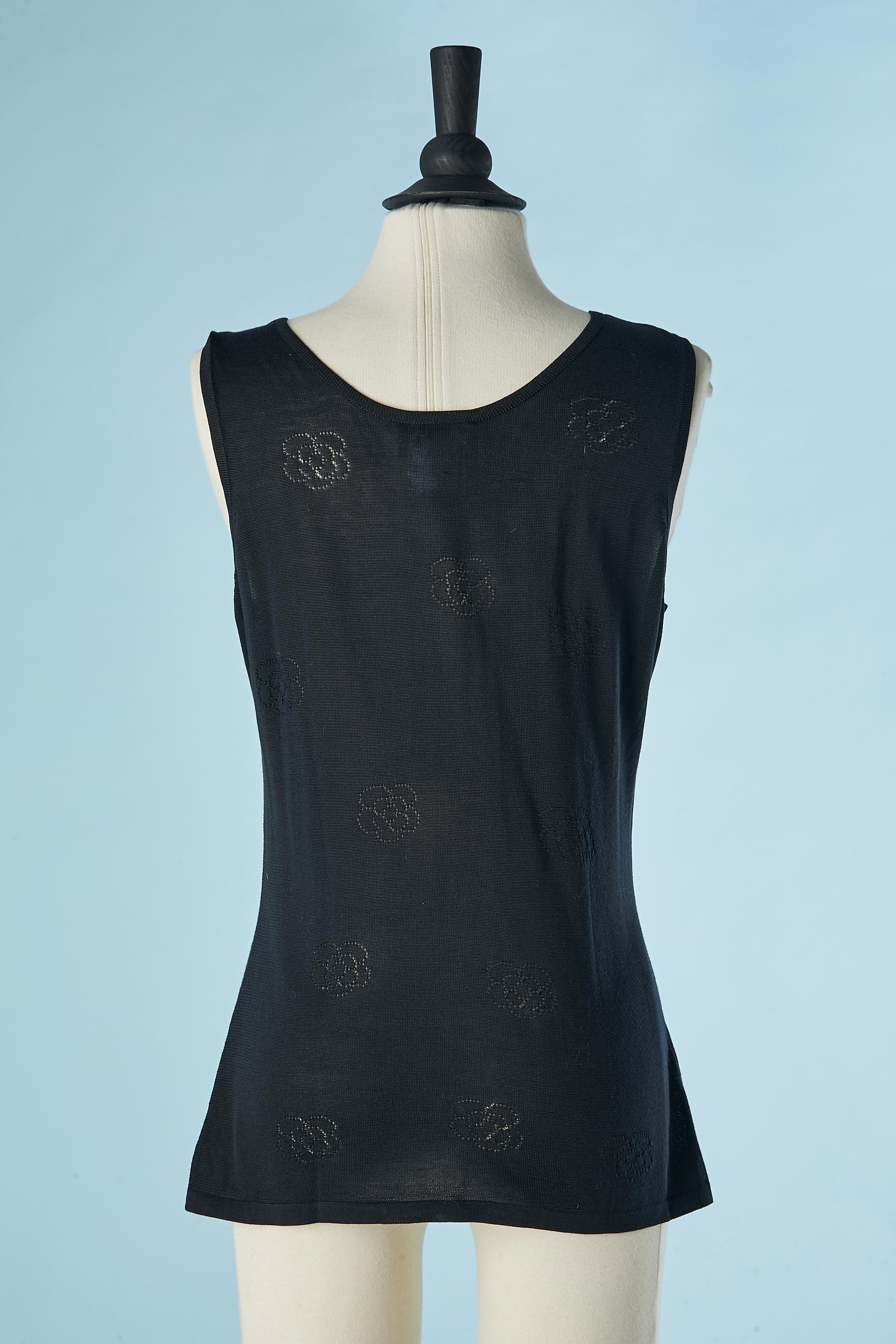 Women's Dark navy silk jacquard knit tank top Chanel Boutique  For Sale