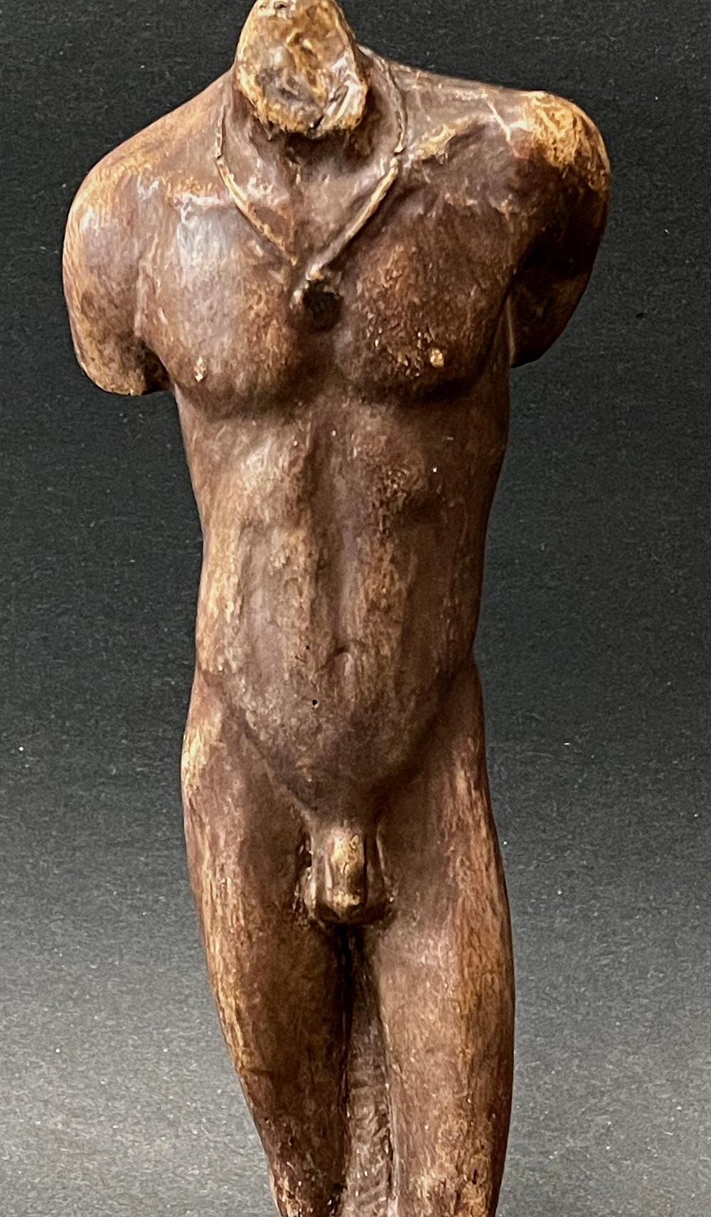 Beautifully sculpted and finished by America's most important Black sculptor working in a realist vein in the 1930s, 1940s and 1950s, this unique, very fine nude demonstrates Richmond Barthé's abiding focus on the male figure. Although the artist
