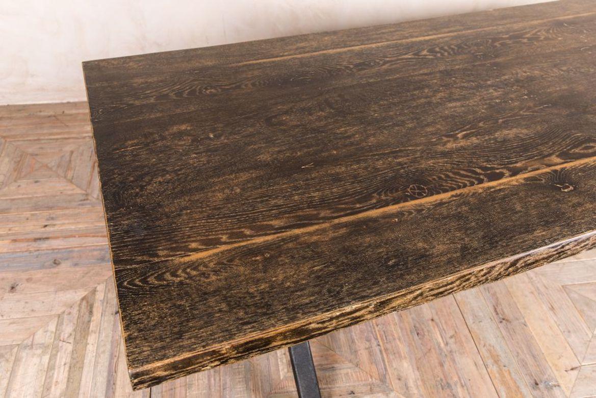 Wood Dark Oak and Iron Dining Table, 20th Century For Sale