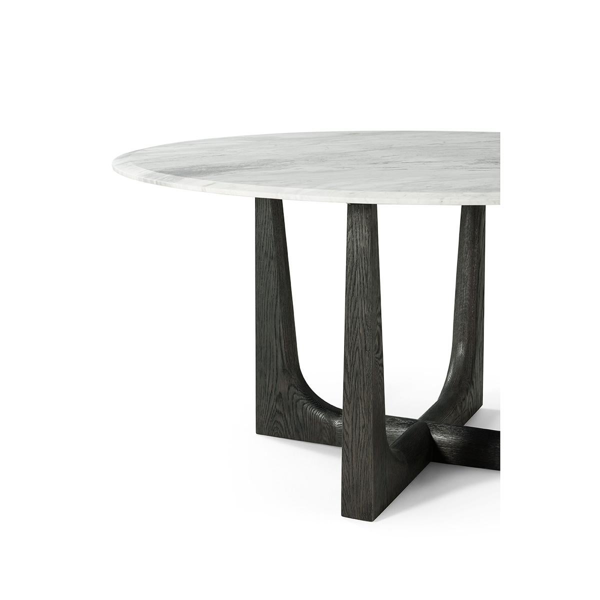 Modern Dark Oak and Marble Round Dining Table For Sale