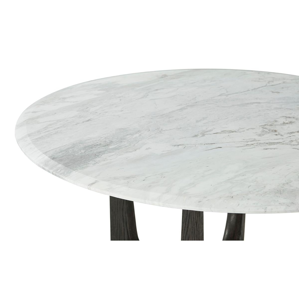 Vietnamese Dark Oak and Marble Round Dining Table For Sale