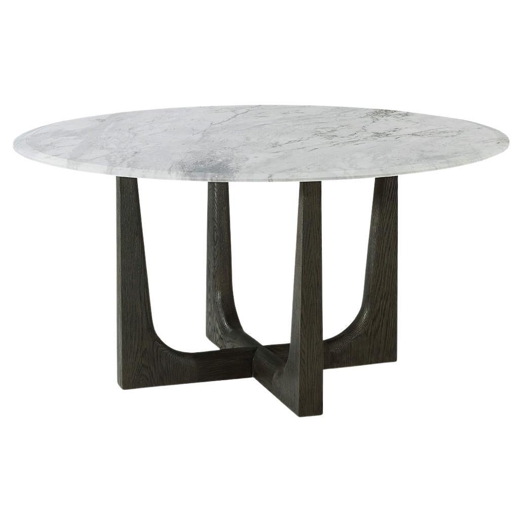Table de salle à manger ronde en chêne foncé et marbre