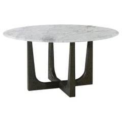 Dark Oak and Marble Round Dining Table