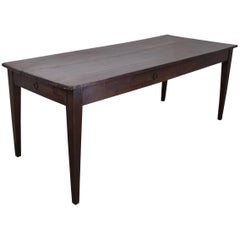 Dark Oak Antique Farm Table with Two Drawers