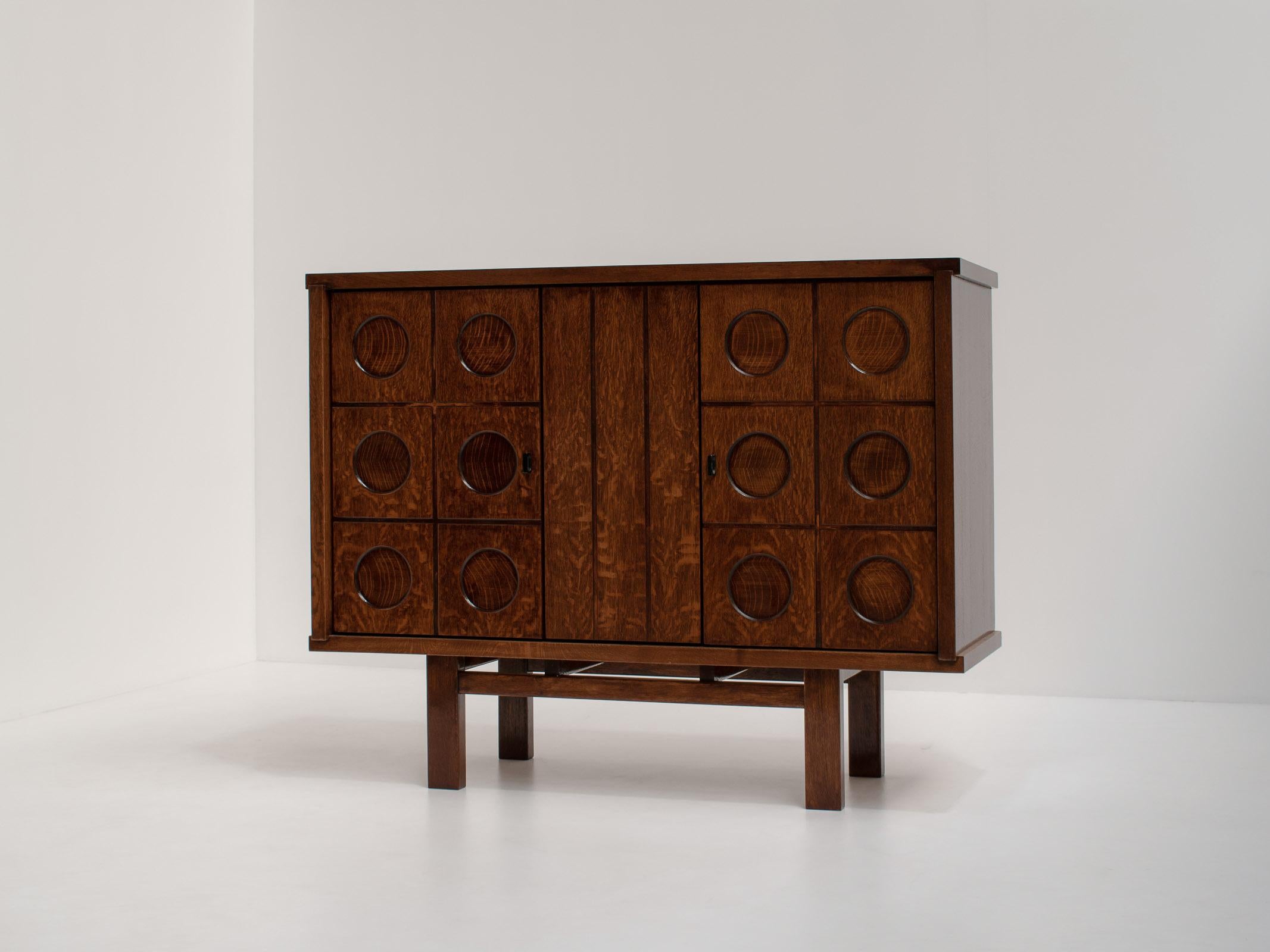 Late 20th Century Dark Oak Brutalist Bar Cabinet, 1970s Belgium