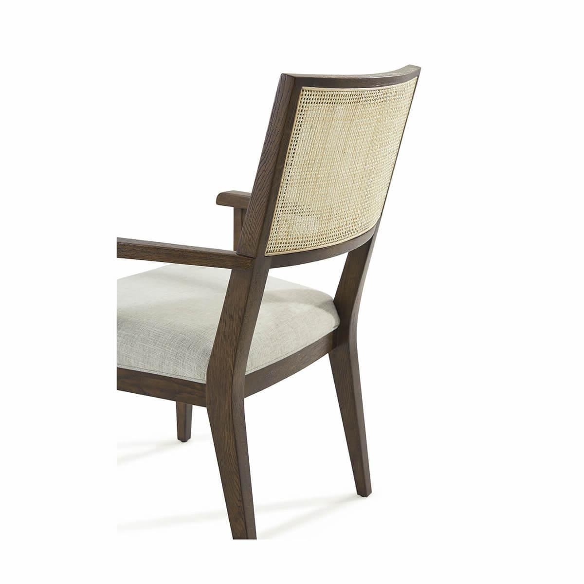 Vietnamese Dark Oak Coastal Dining Arm Chair