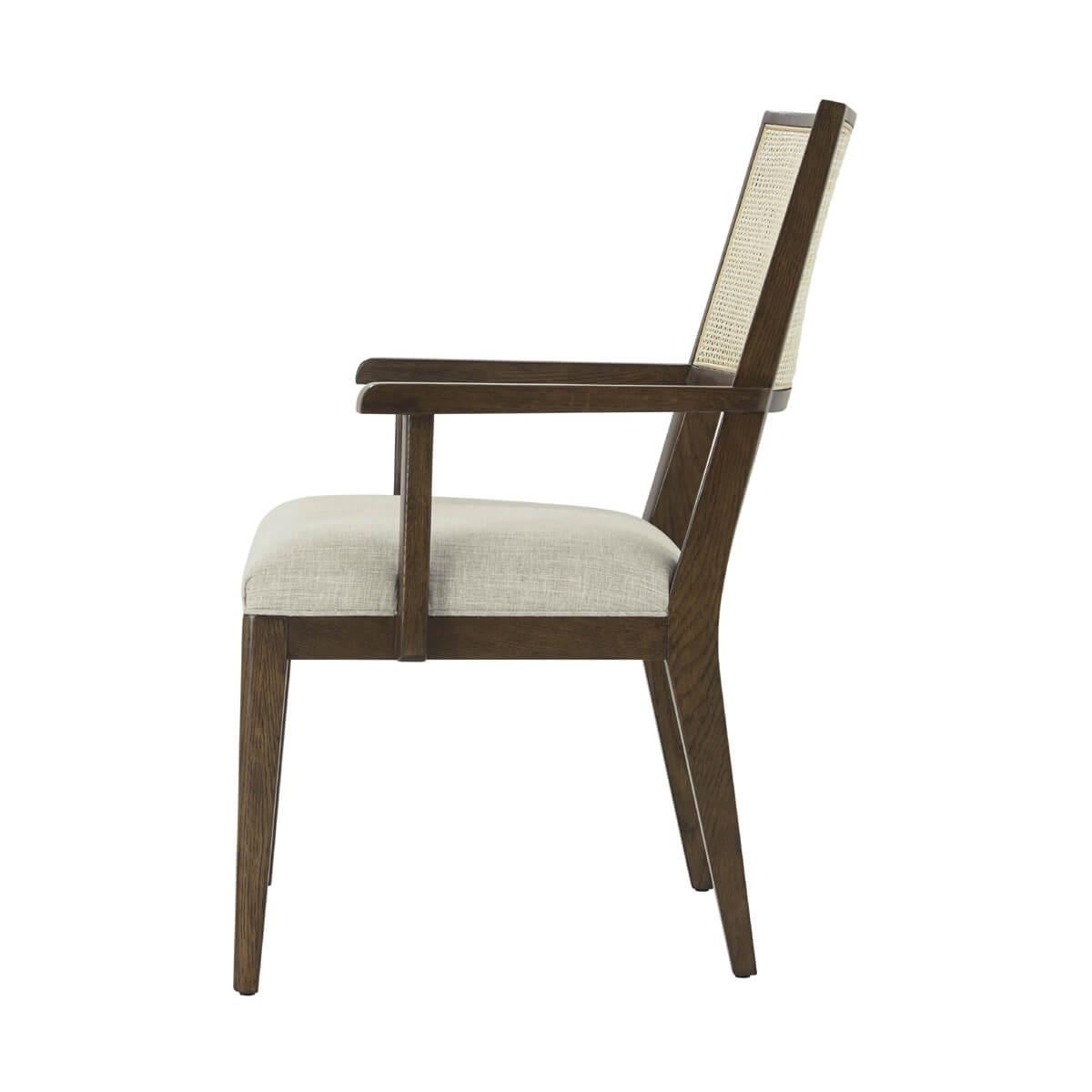 Modern Dark Oak Coastal Dining Arm Chairs For Sale