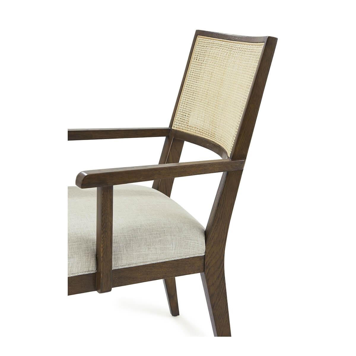 Contemporary Dark Oak Coastal Dining Arm Chairs For Sale