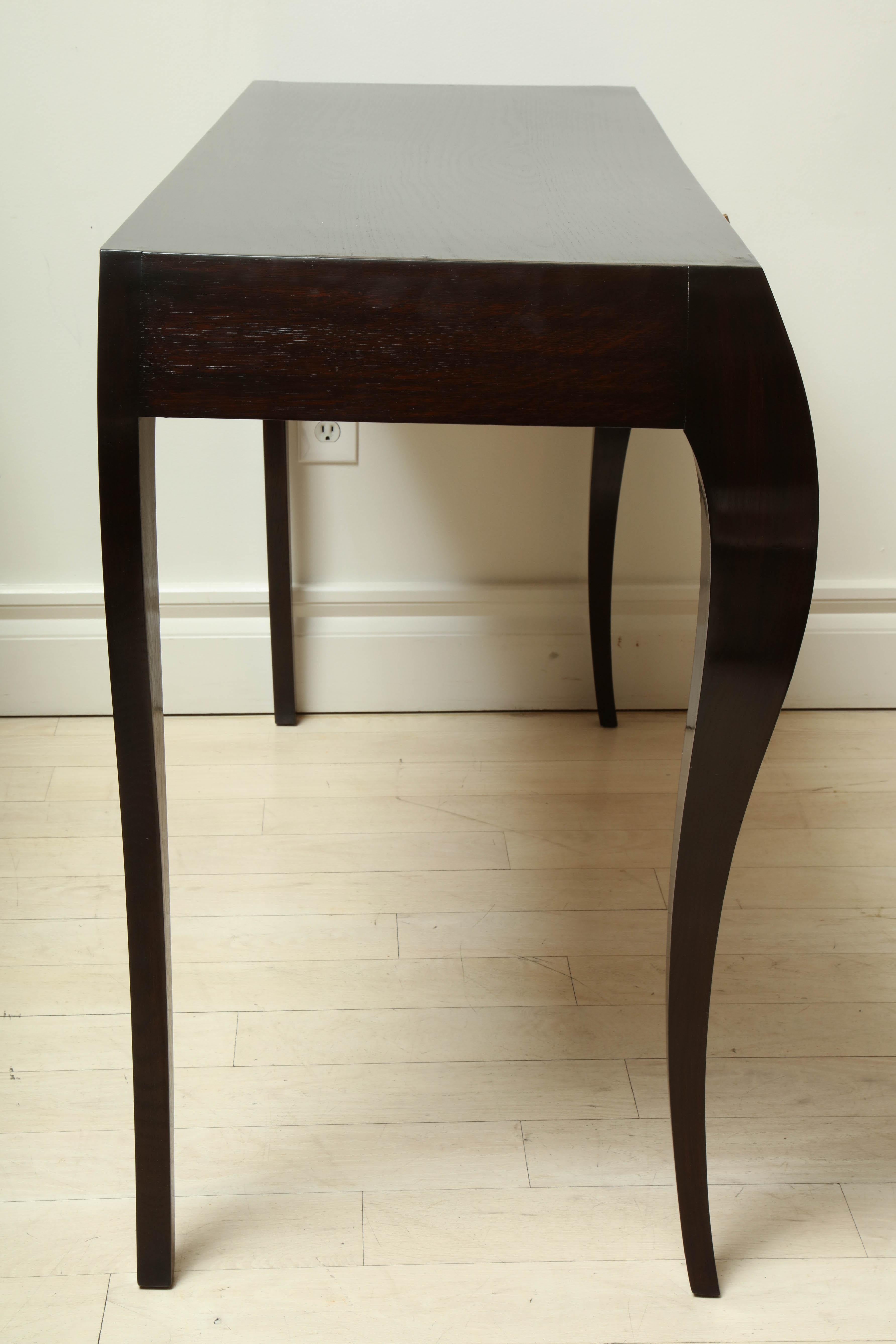 Dark Oak Console Table with Curved Legs and Single Drawer, France, circa 1960s For Sale 3