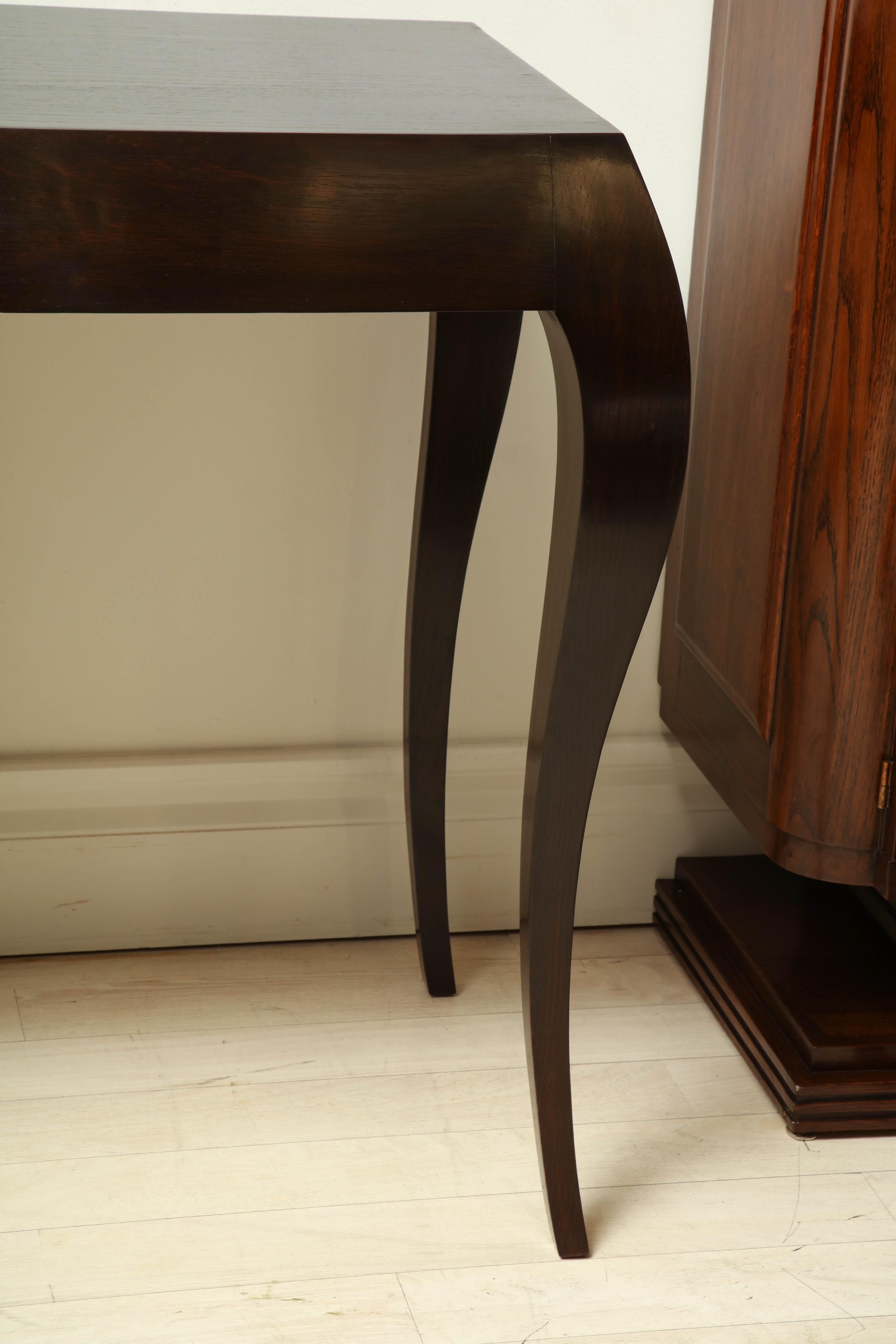 Mid-Century Modern Dark Oak Console Table with Curved Legs and Single Drawer, France, circa 1960s For Sale