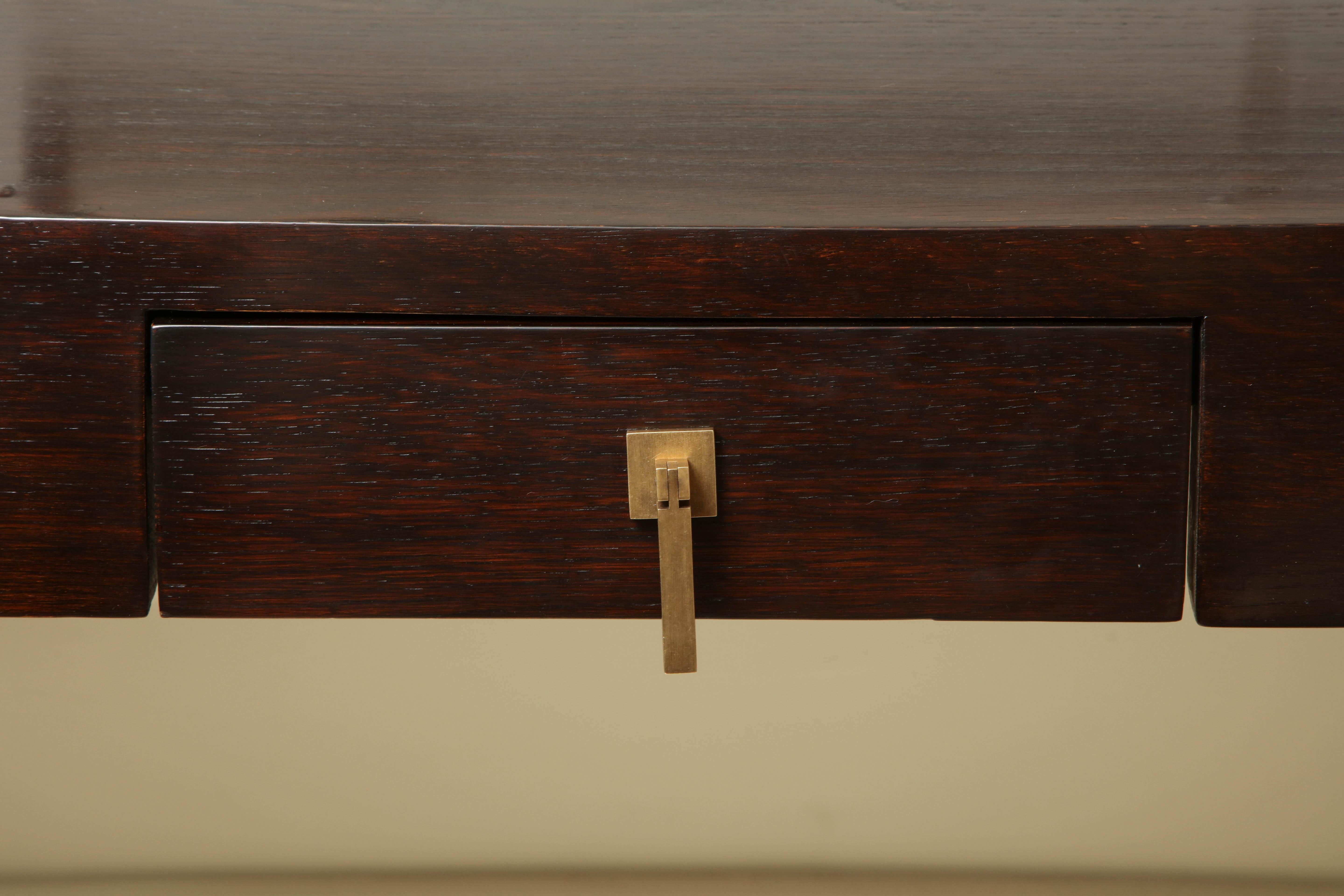 French Dark Oak Console Table with Curved Legs and Single Drawer, France, circa 1960s For Sale