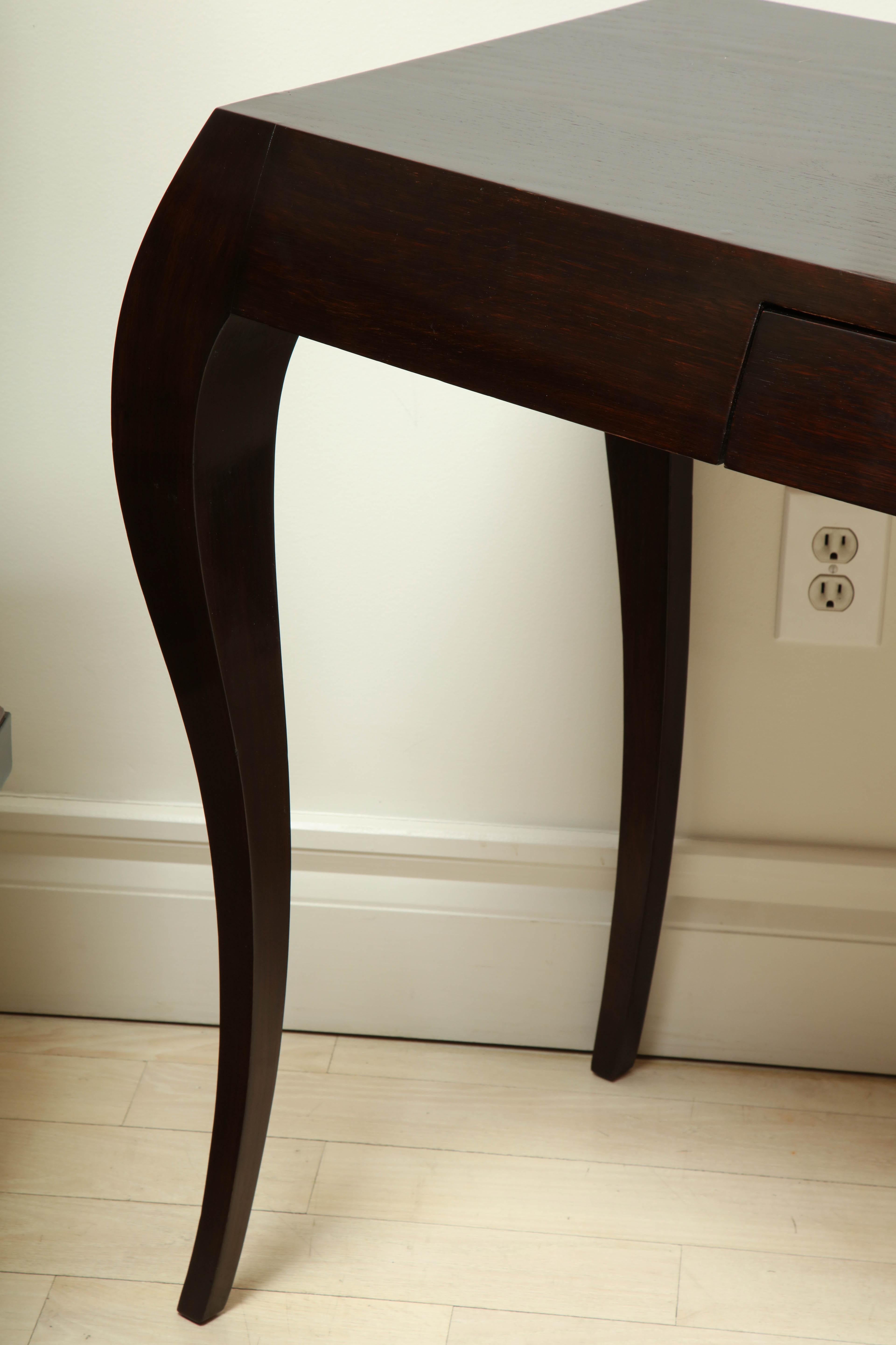 Mid-20th Century Dark Oak Console Table with Curved Legs and Single Drawer, France, circa 1960s For Sale