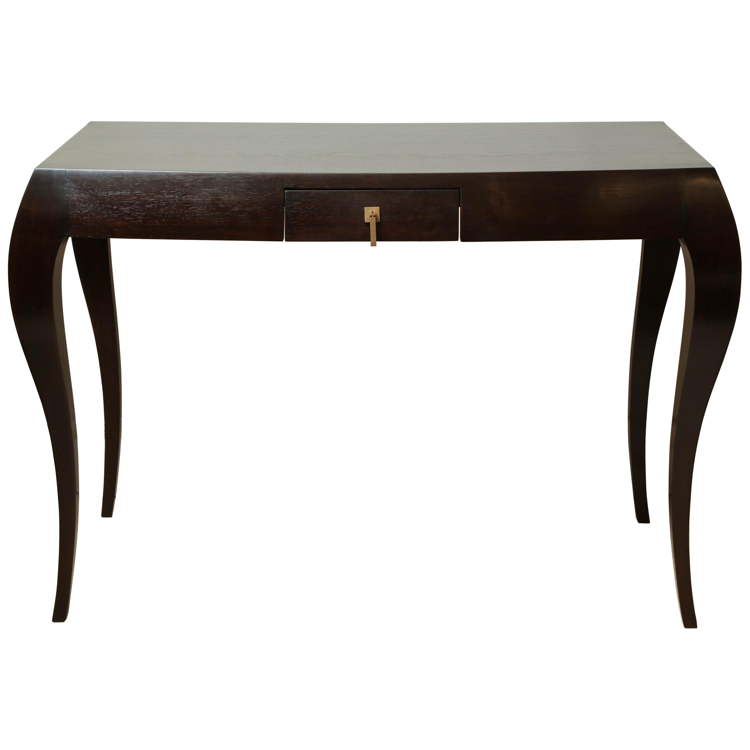 Dark Oak Console Table with Curved Legs and Single Drawer, France, circa 1960s For Sale