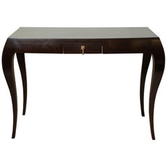 Dark Oak Console Table with Curved Legs and Single Drawer, France, circa 1960s