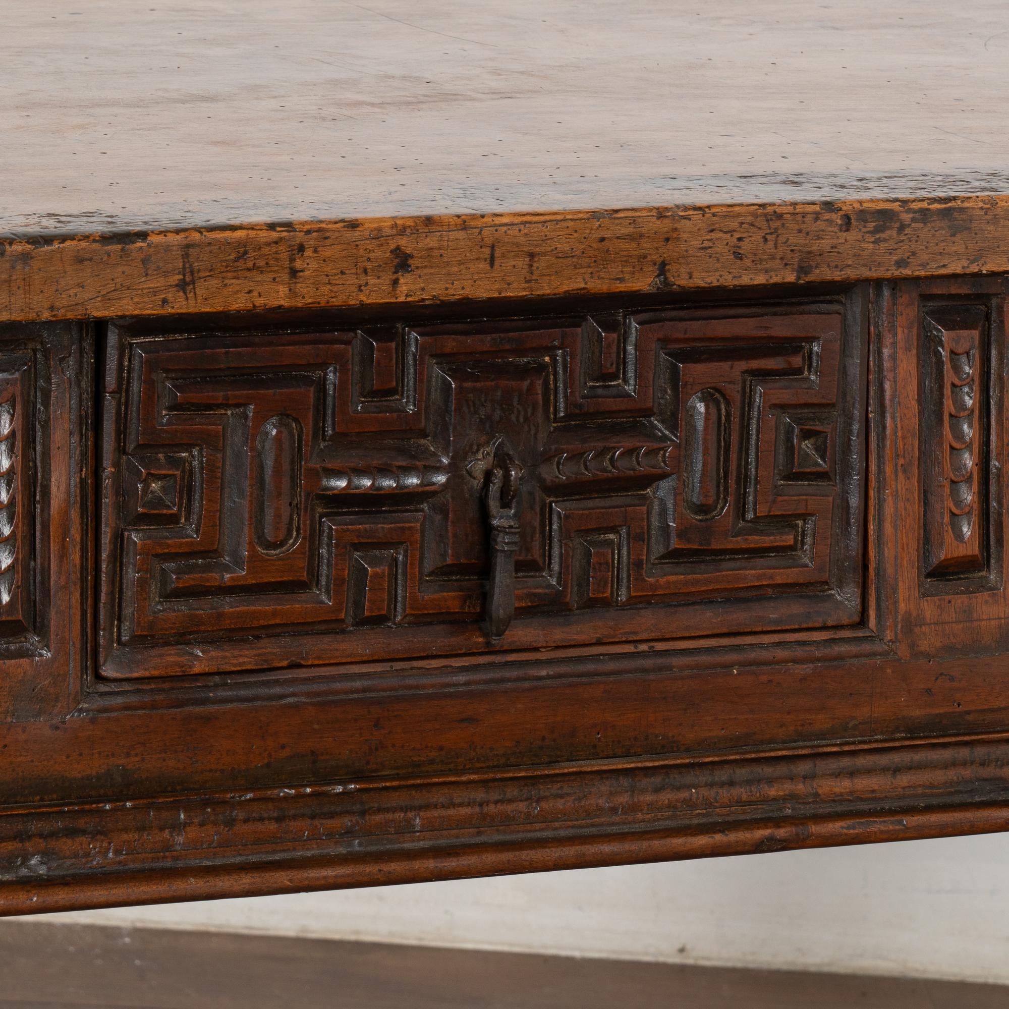 17th Century Dark Walnut Console Table with Three Drawers, Spain 5