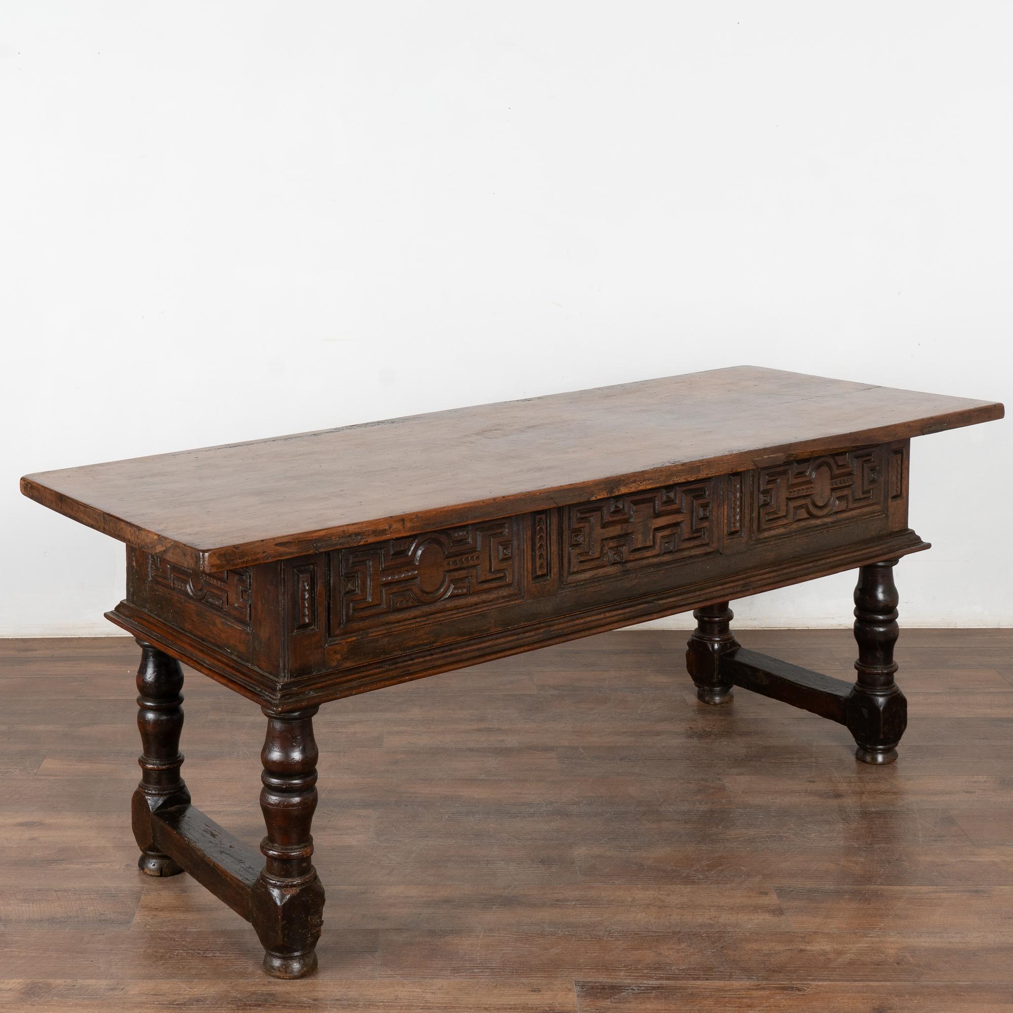 17th Century Dark Walnut Console Table with Three Drawers, Spain 8