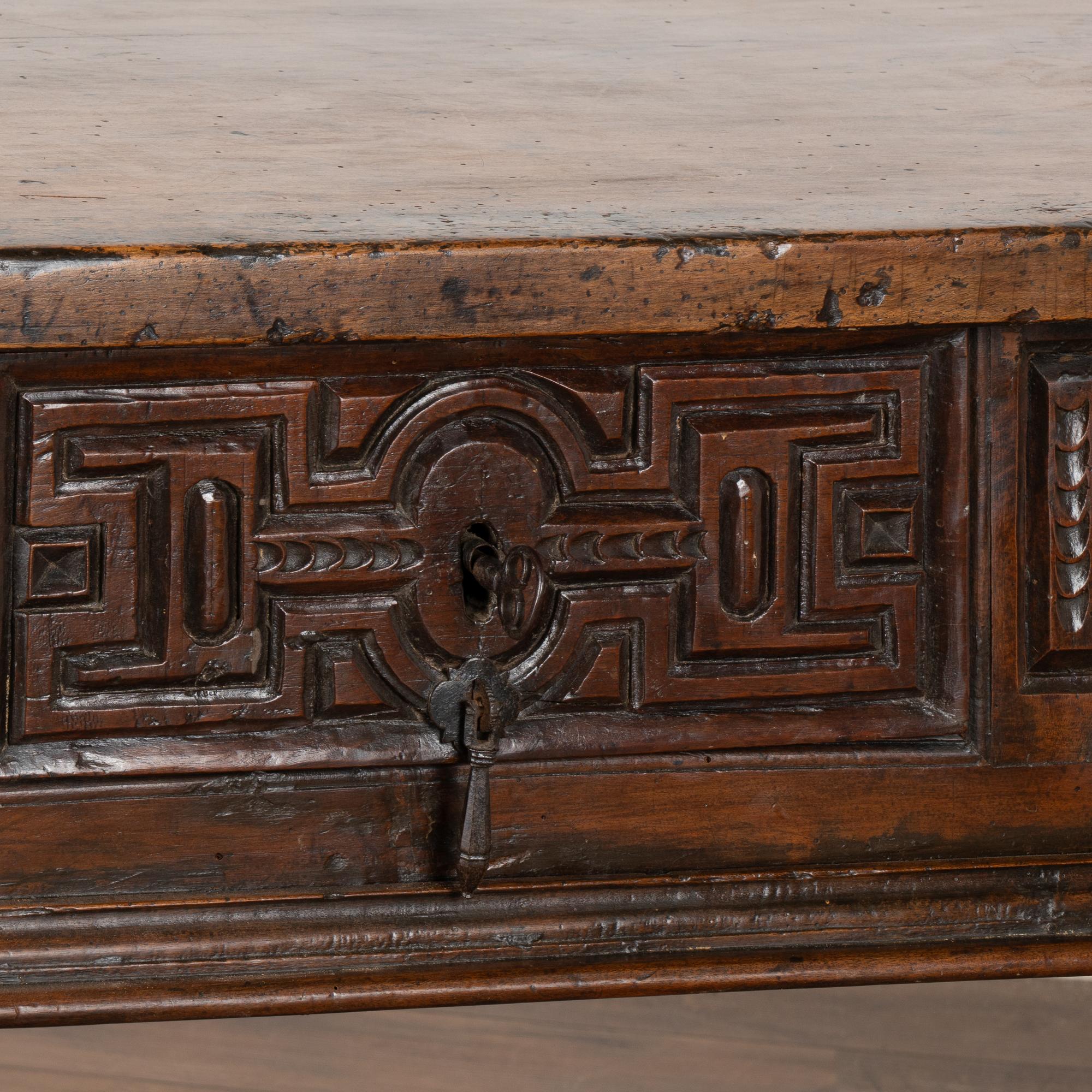 17th Century Dark Walnut Console Table with Three Drawers, Spain 4
