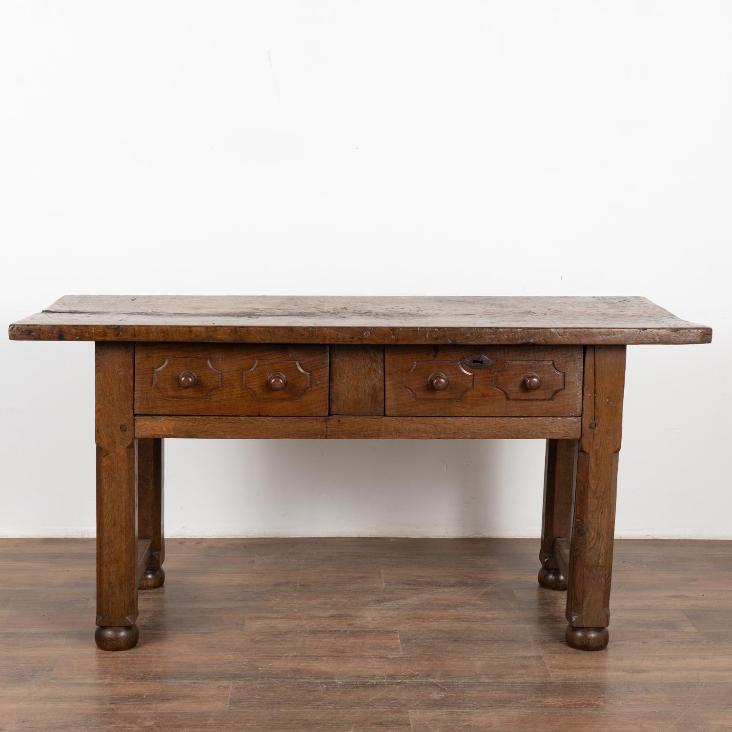 Spanish Dark Oak Console Table with Two Drawers, Spain 1800's For Sale