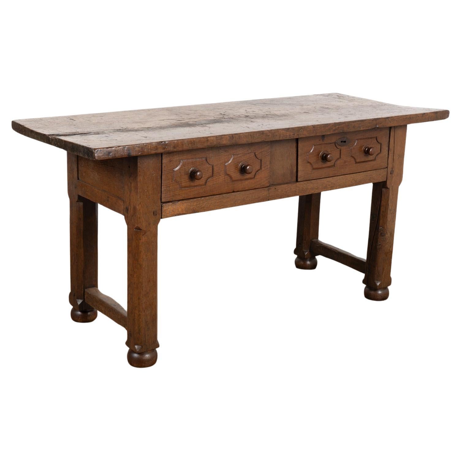 Dark Oak Console Table with Two Drawers, Spain 1800's For Sale