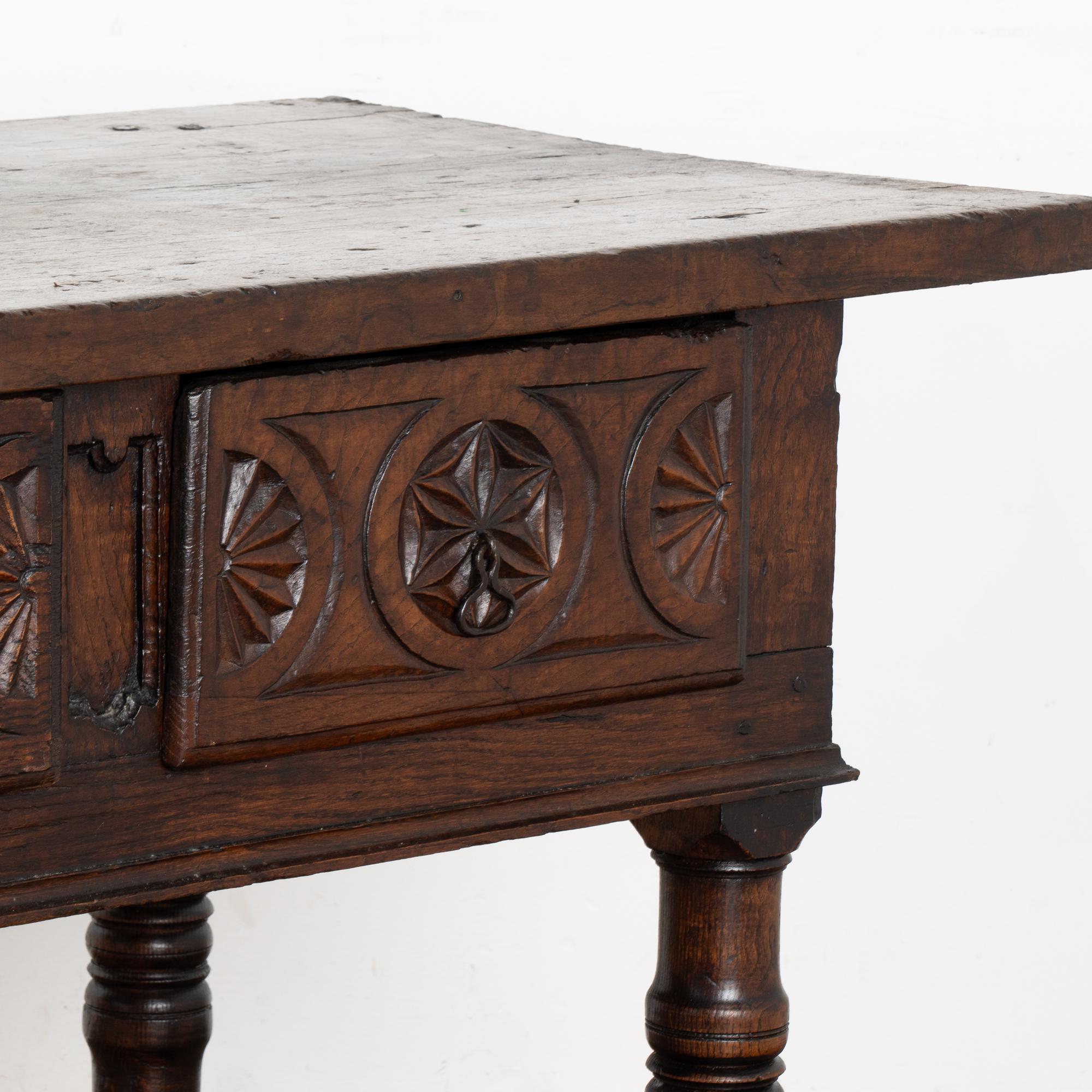 18th Century Dark Oak Console with Three Drawers, Spain circa 1780-1800