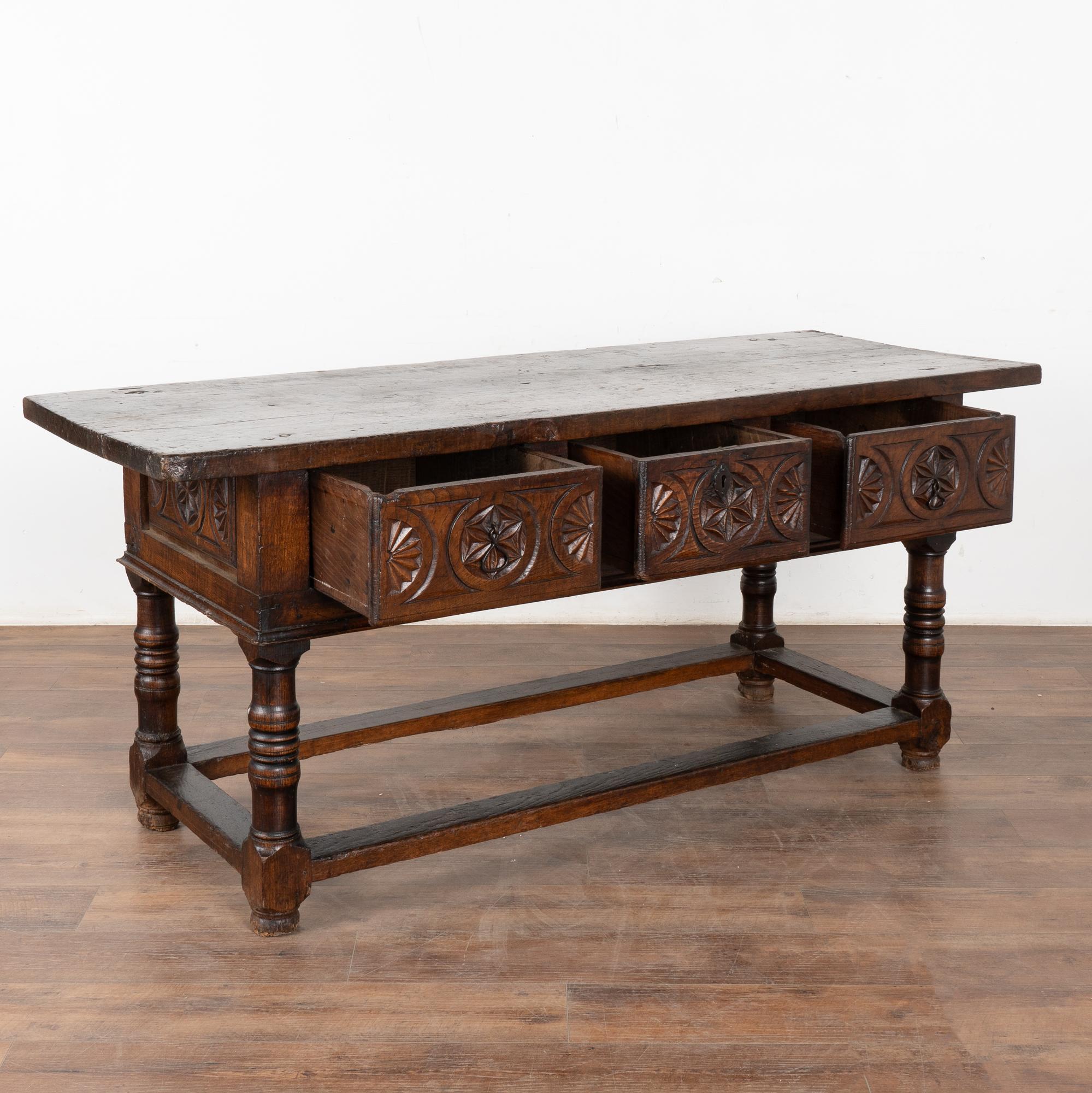 Dark Oak Console with Three Drawers, Spain circa 1780-1800 1