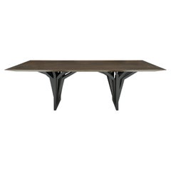 Dark Oak Dining Table with Sculptural Black Base and 98-Inch Top – Radi Line
