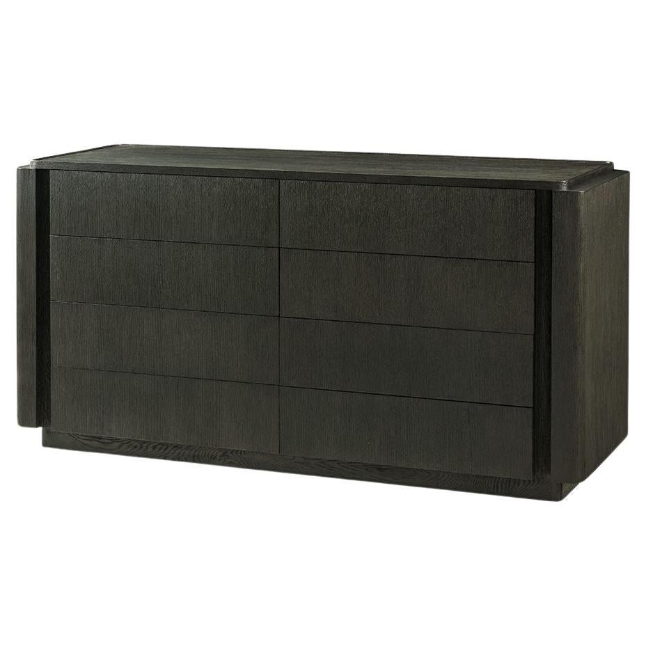 With a wire-brushed white oak in our dark Charcoal finish. This dresser is horizontally configured enabling it to not be an intrusive piece in the space and for the convenience of all who use it.

With eight drawers for ample storage and a lipped