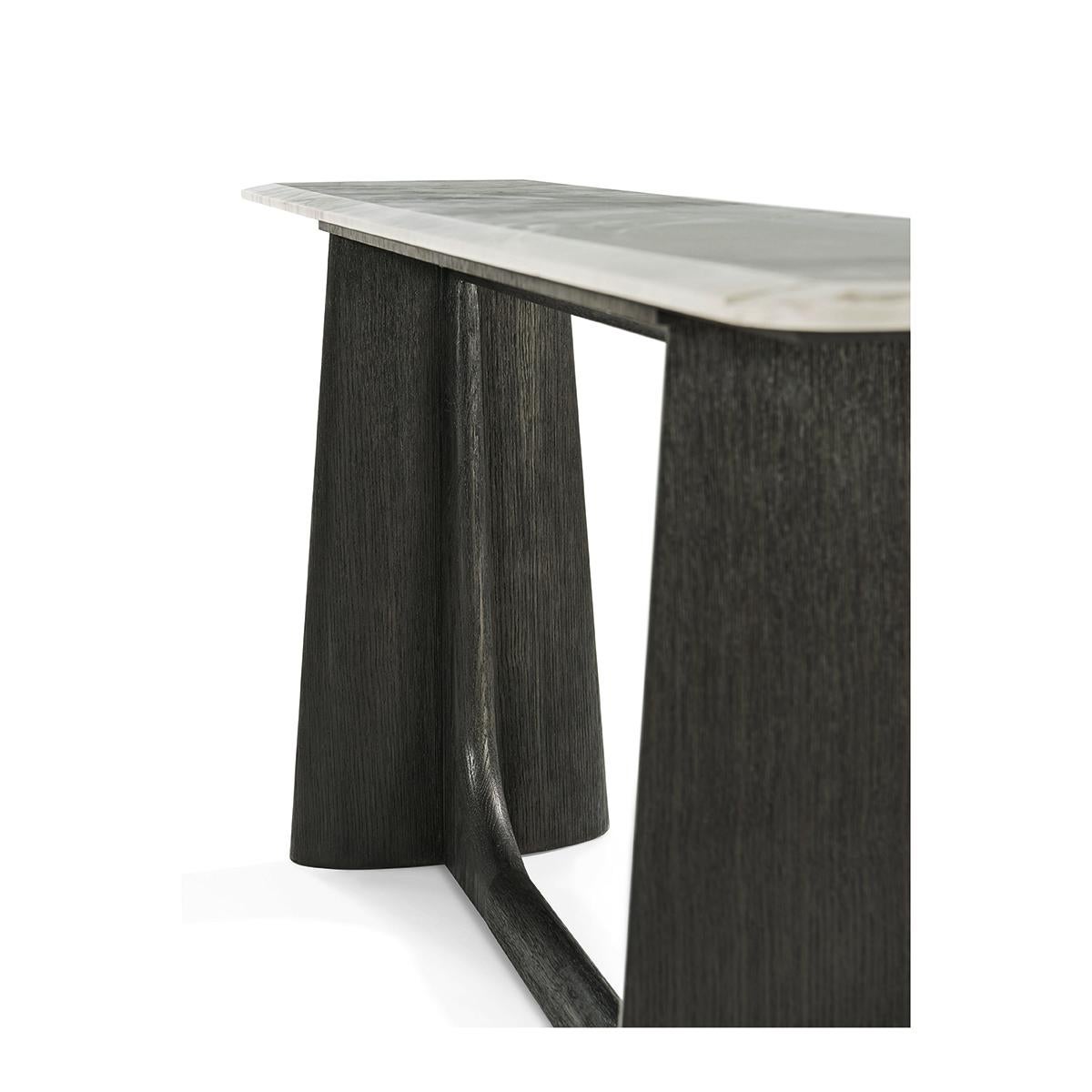 Dark Oak Modern Marble Top Console Table In New Condition For Sale In Westwood, NJ
