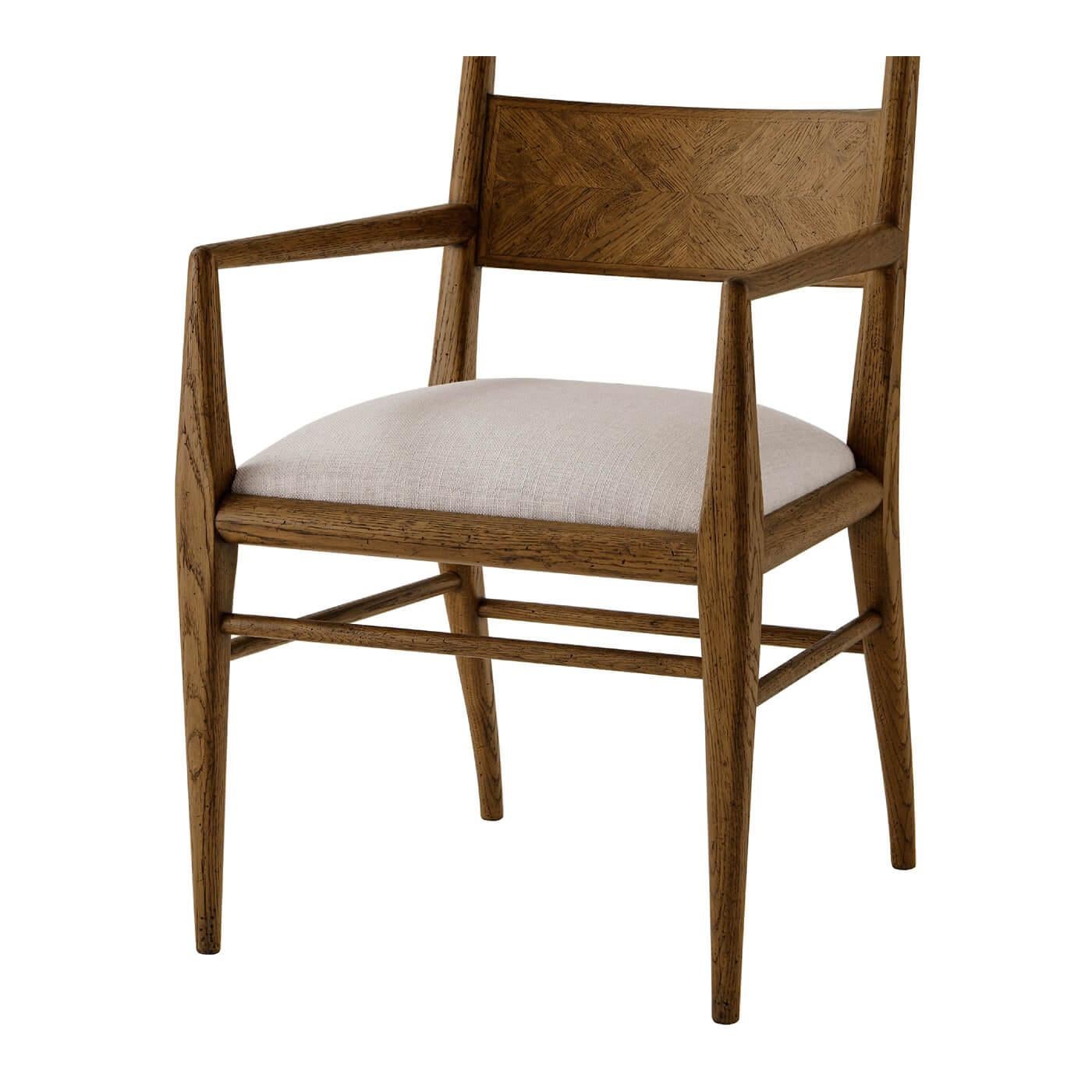 Rustic Dark Oak Parquetry Dining Arm Chair