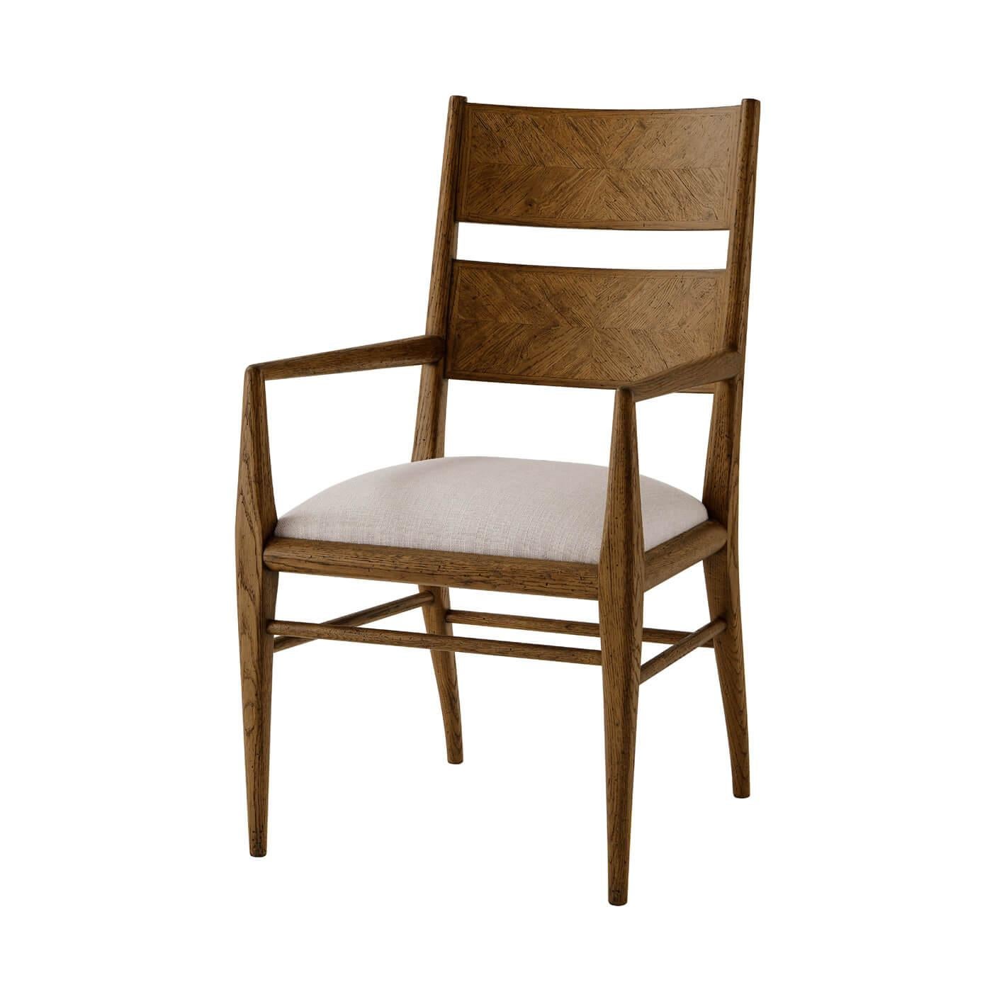 Vietnamese Dark Oak Parquetry Dining Arm Chair For Sale