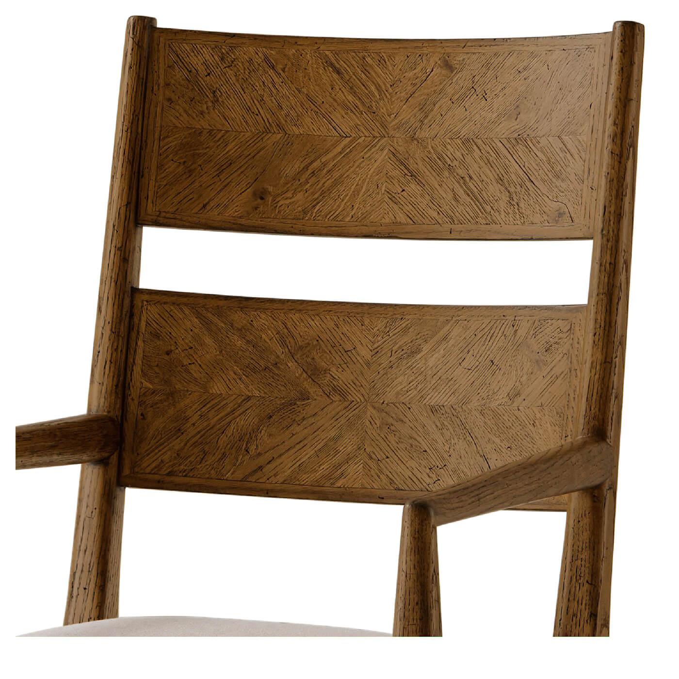 Dark Oak Parquetry Dining Arm Chair In New Condition For Sale In Westwood, NJ