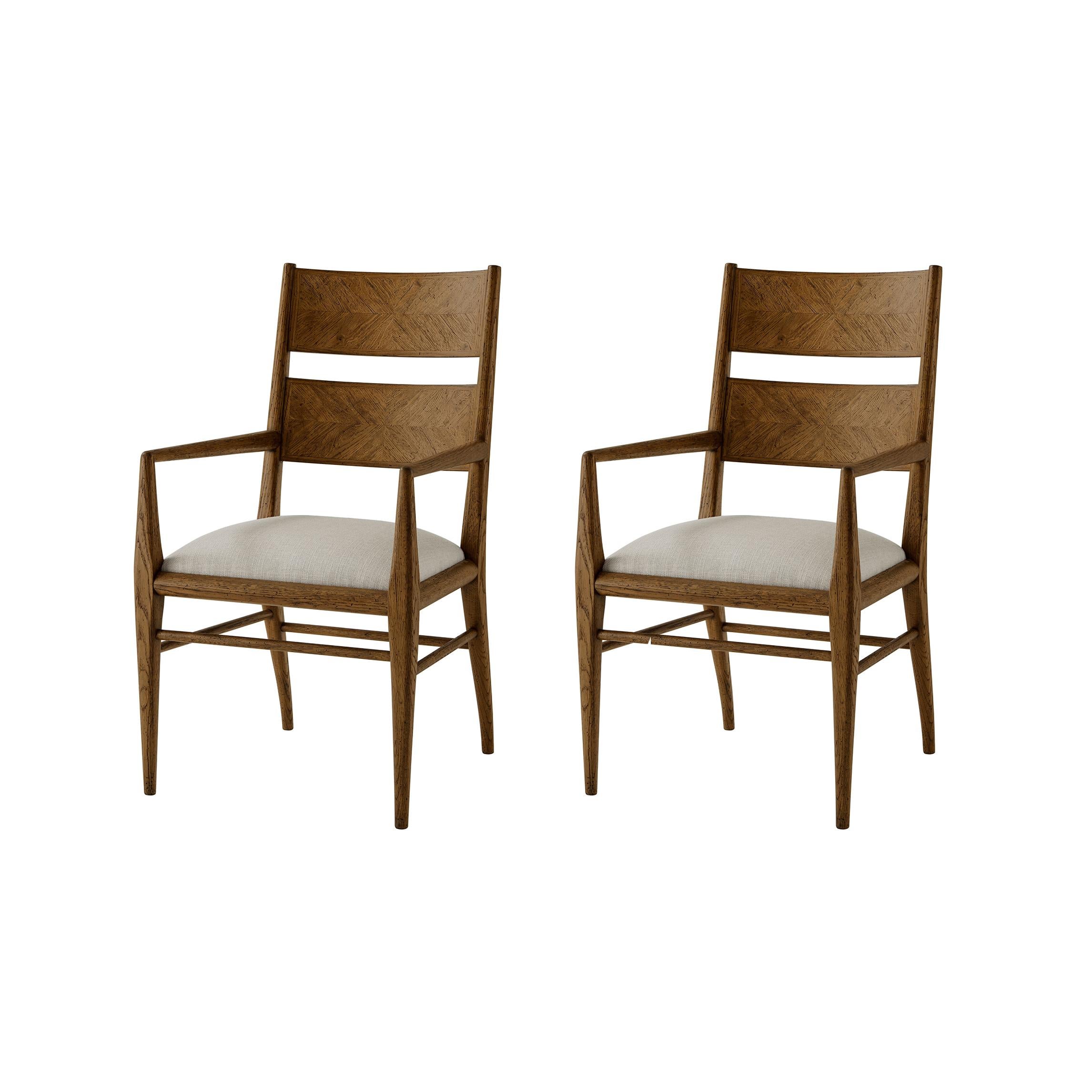 Dark Oak Parquetry Dining Arm Chair (Set of 2)