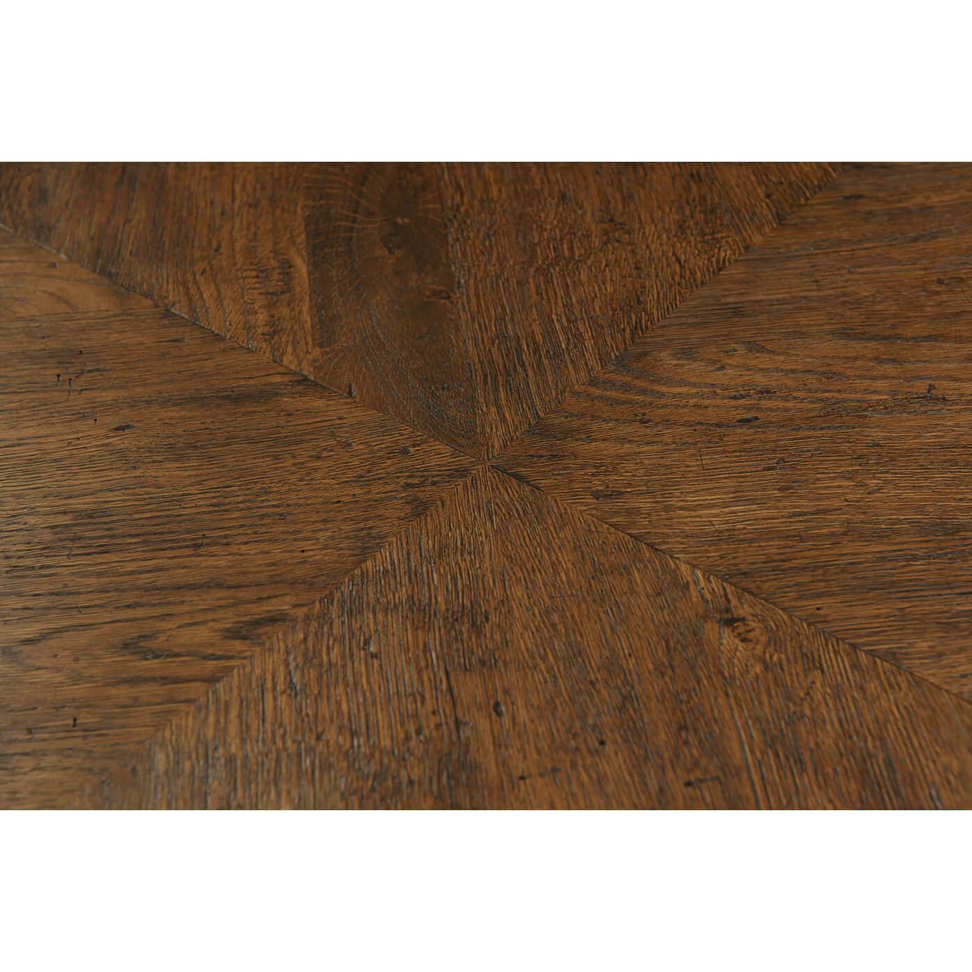 Rustic Dark Oak Parquetry Extending Dining Table For Sale