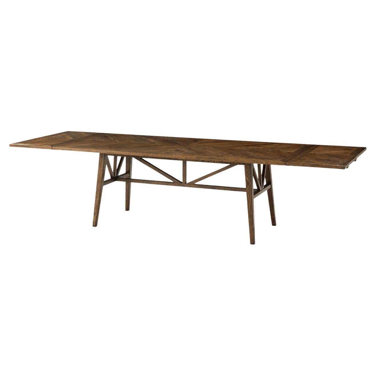 Dark Oak Parquetry Extending Dining Table For Sale
