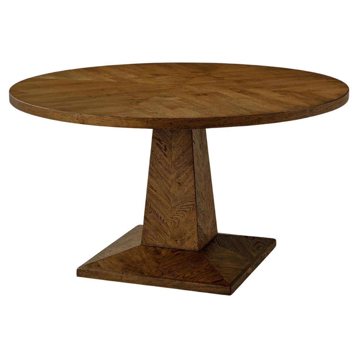 Dark Oak Parquetry Round Dining Table For Sale