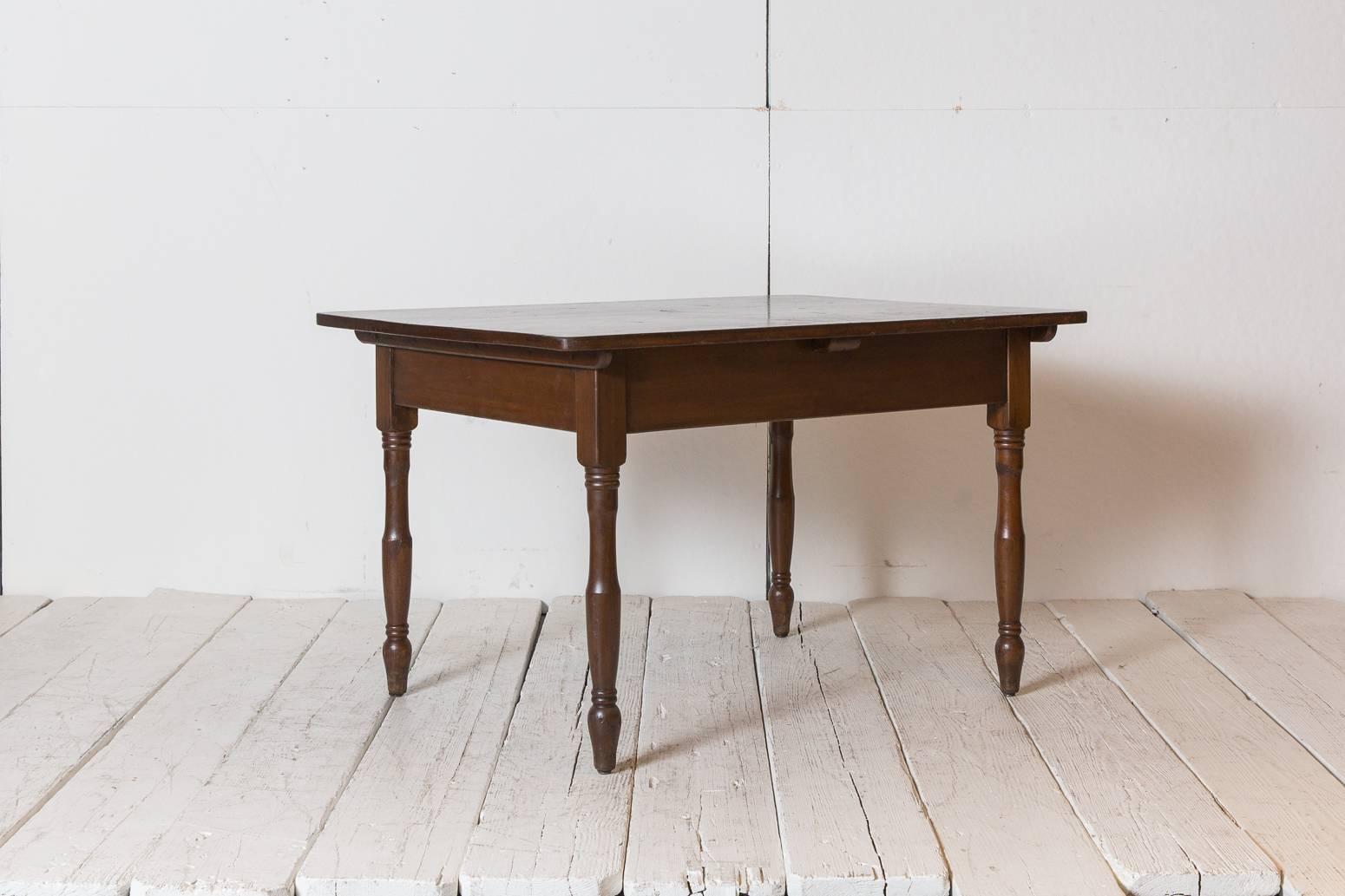 Mid-20th Century Dark Oak Stained Farm Table with Turned Legs