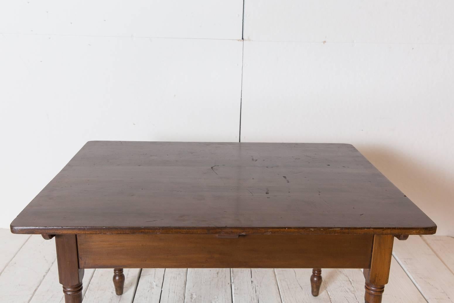 Wood Dark Oak Stained Farm Table with Turned Legs