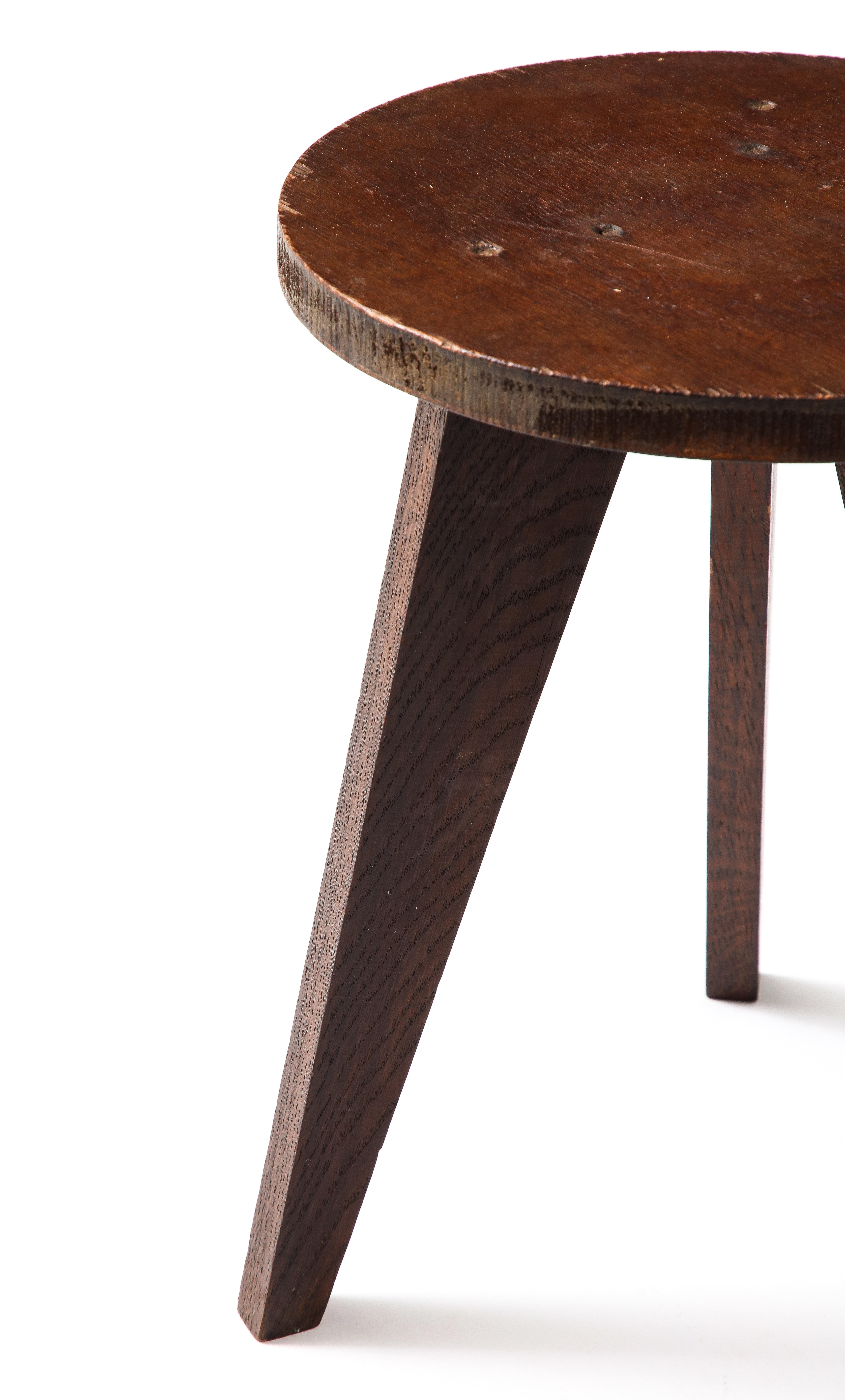 Dark Oak Stool in the Style of Hervé Bayley, France 1950s For Sale 5