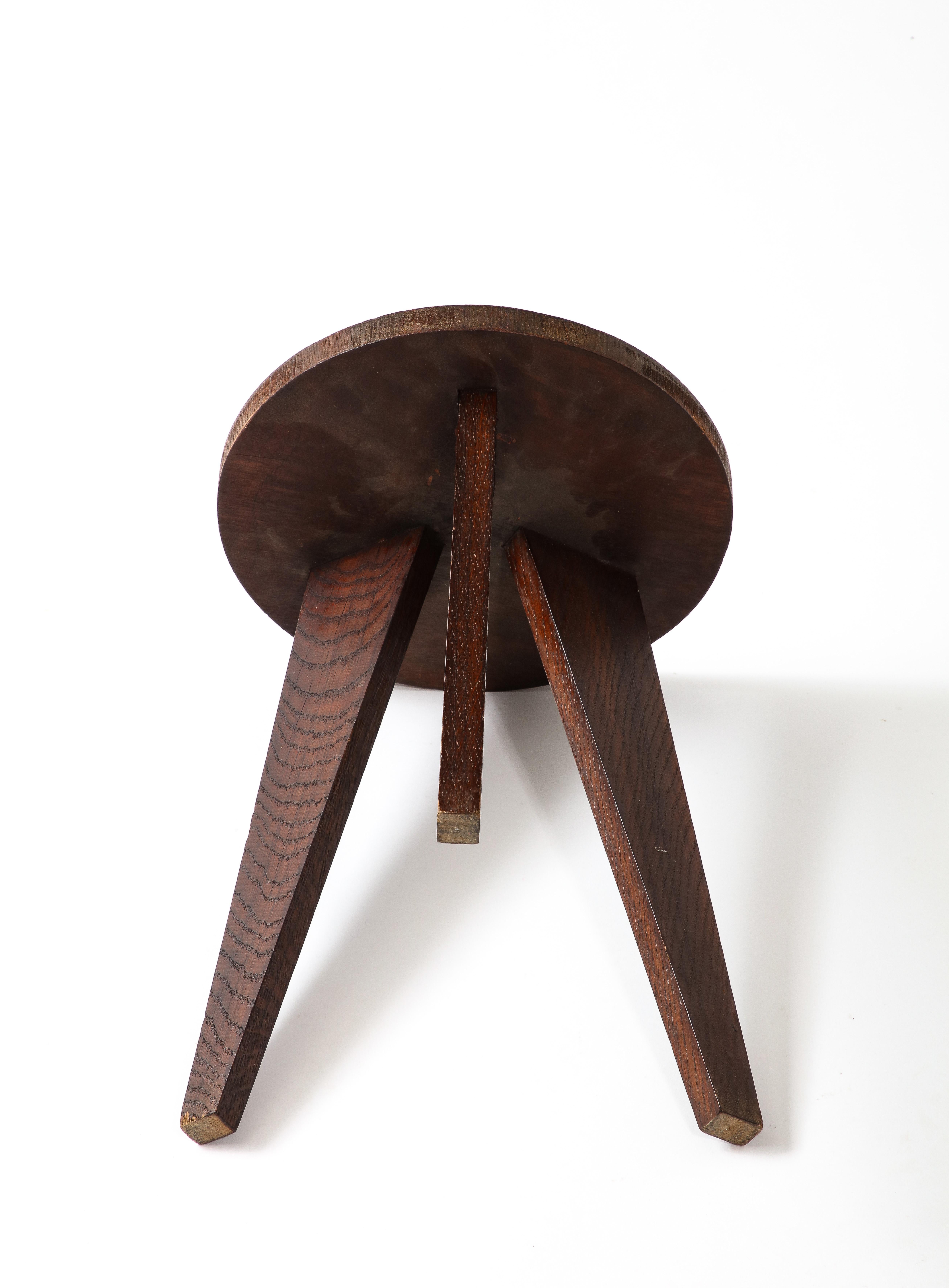 Dark Oak Stool in the Style of Hervé Bayley, France 1950s For Sale 6