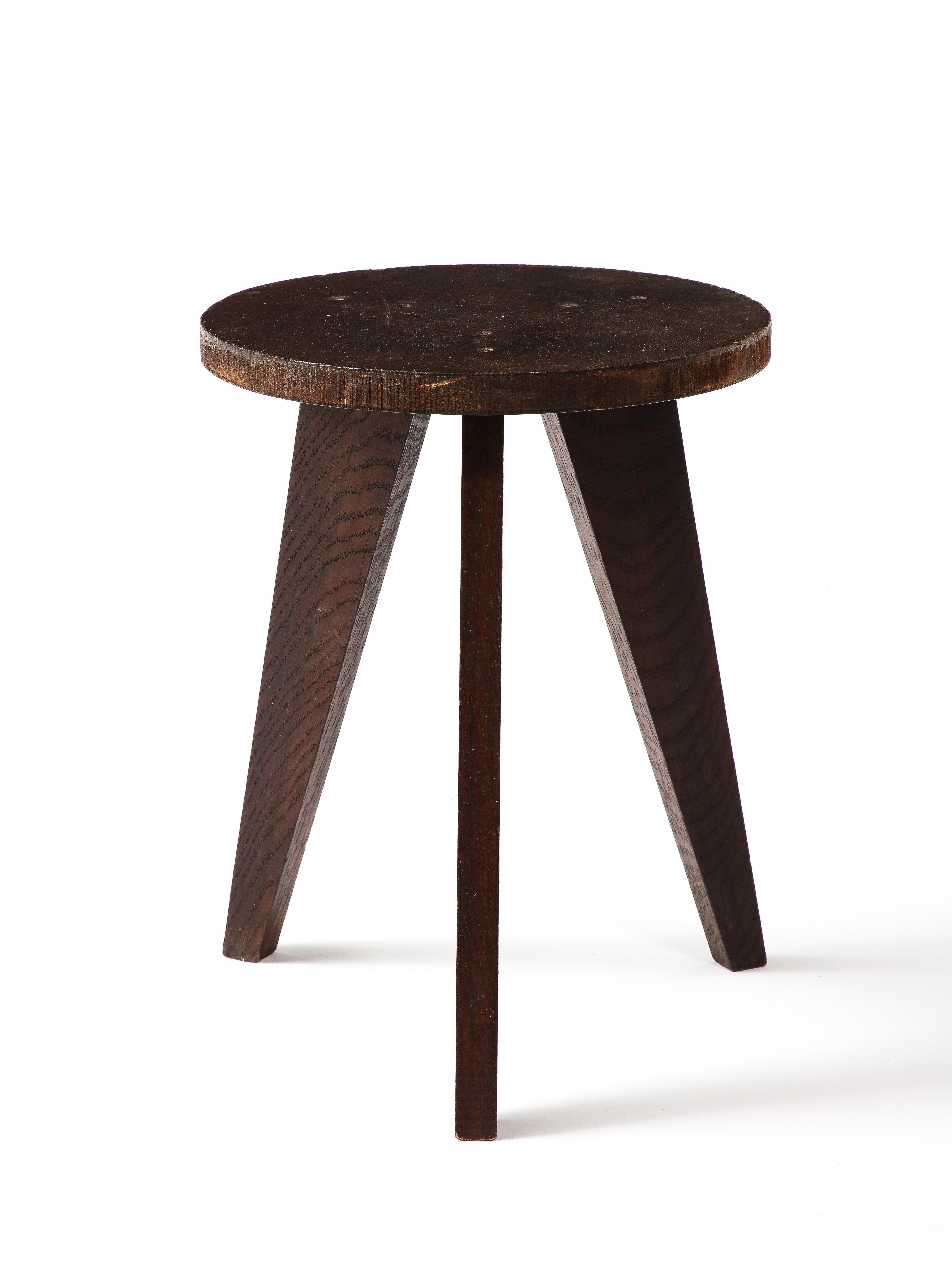 Dark Oak Stool in the Style of Hervé Bayley, France 1950s For Sale 1