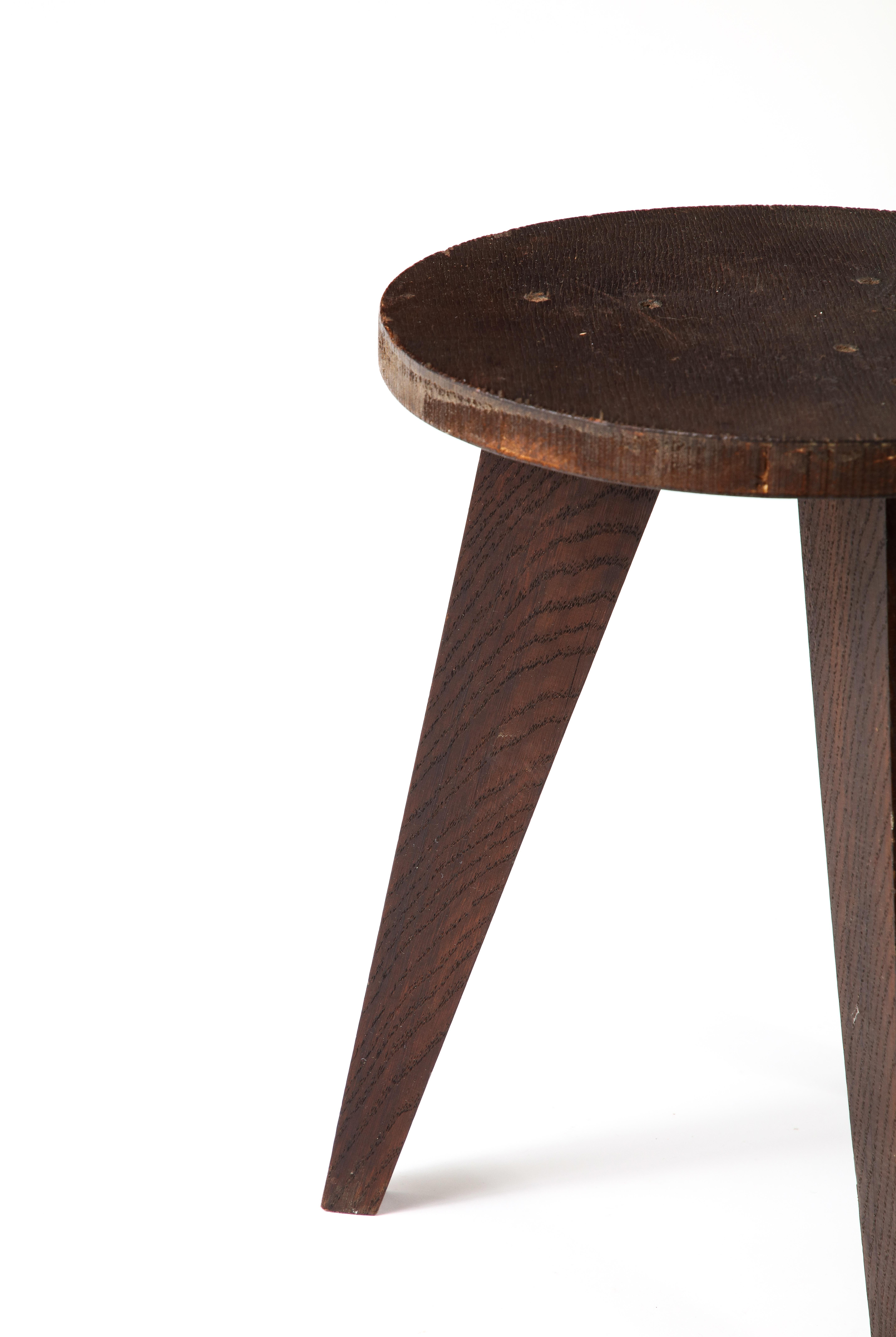 Dark Oak Stool in the Style of Hervé Bayley, France 1950s For Sale 2