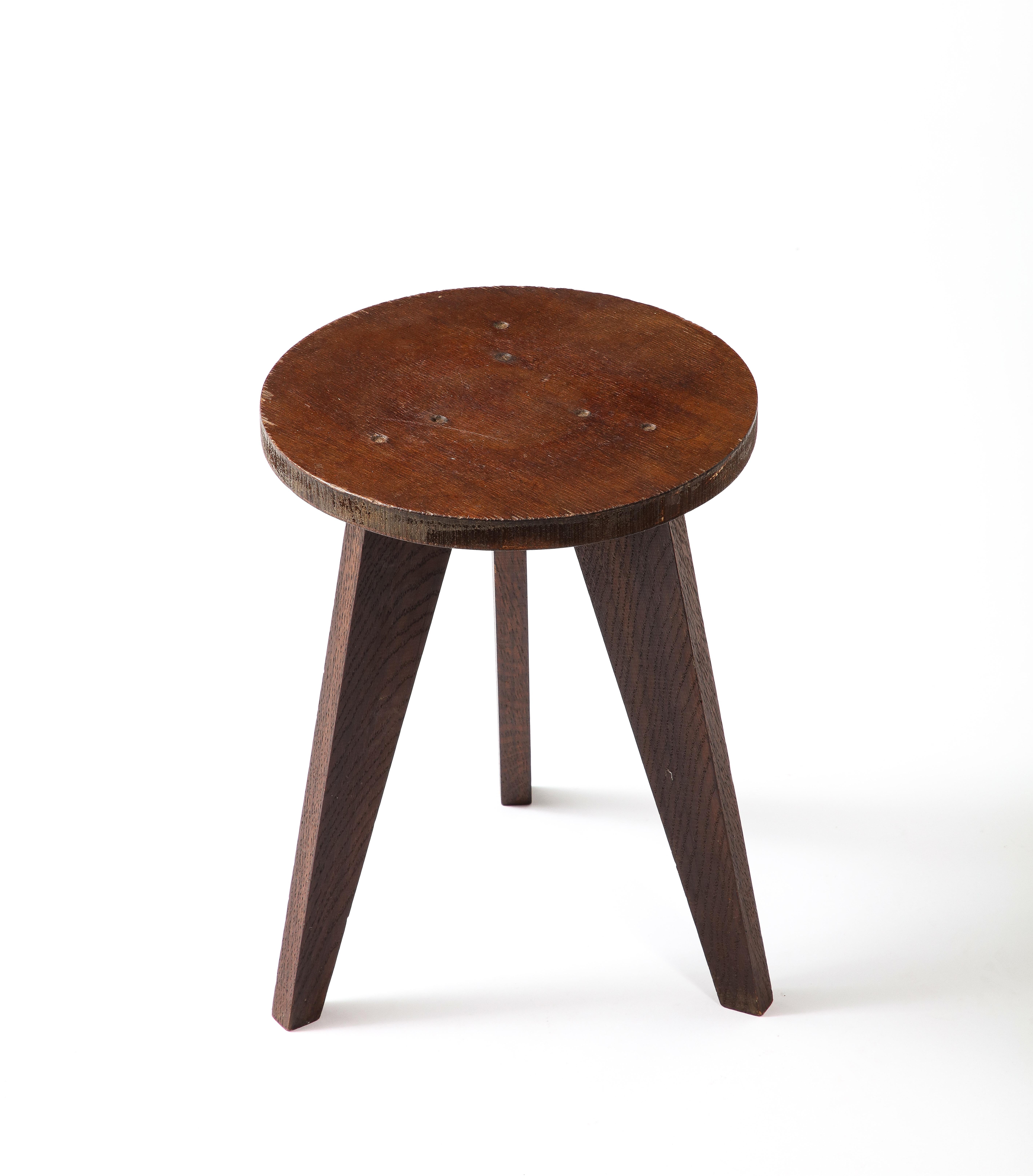 Dark Oak Stool in the Style of Hervé Bayley, France 1950s For Sale 3
