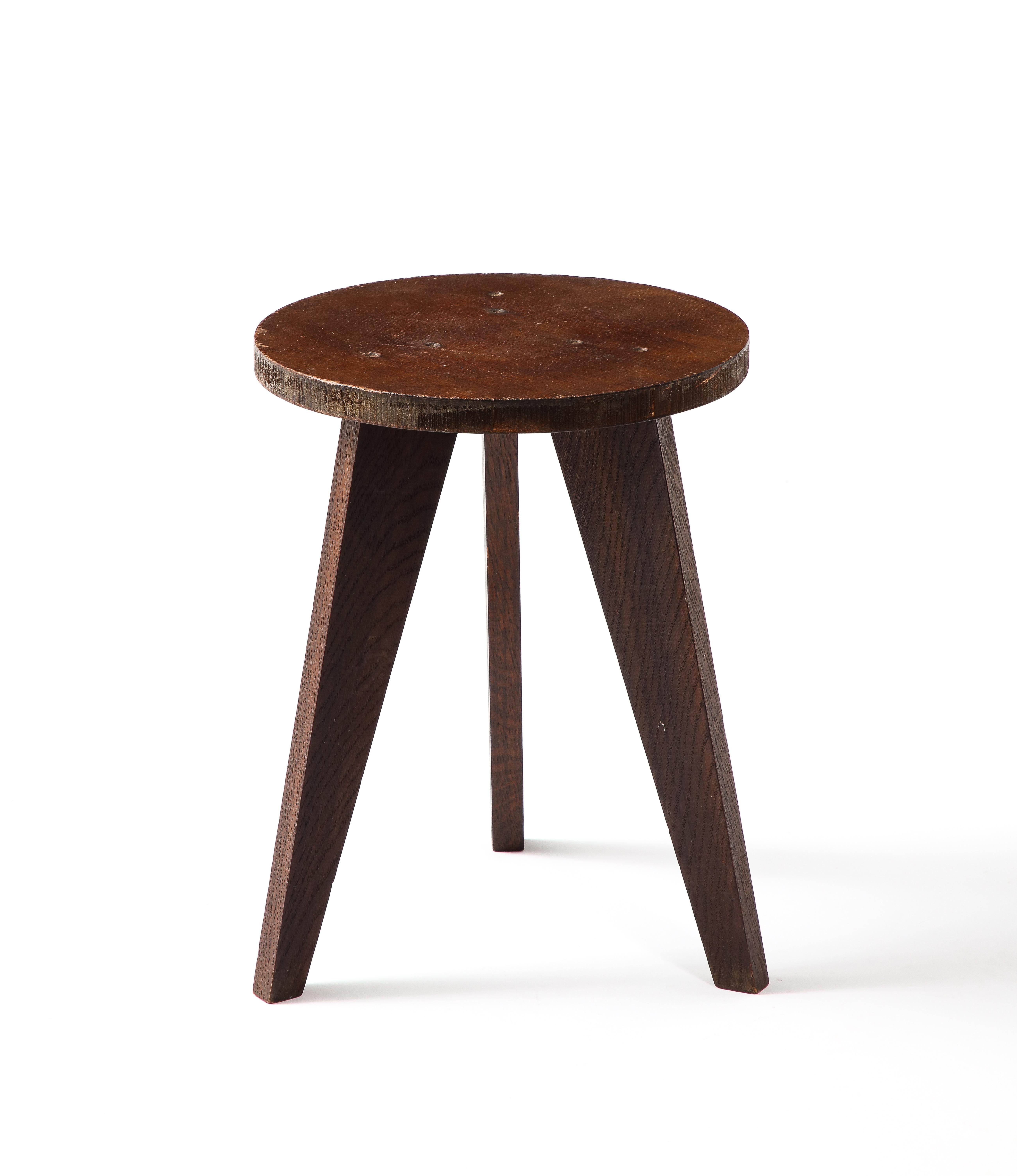Dark Oak Stool in the Style of Hervé Bayley, France 1950s For Sale 4