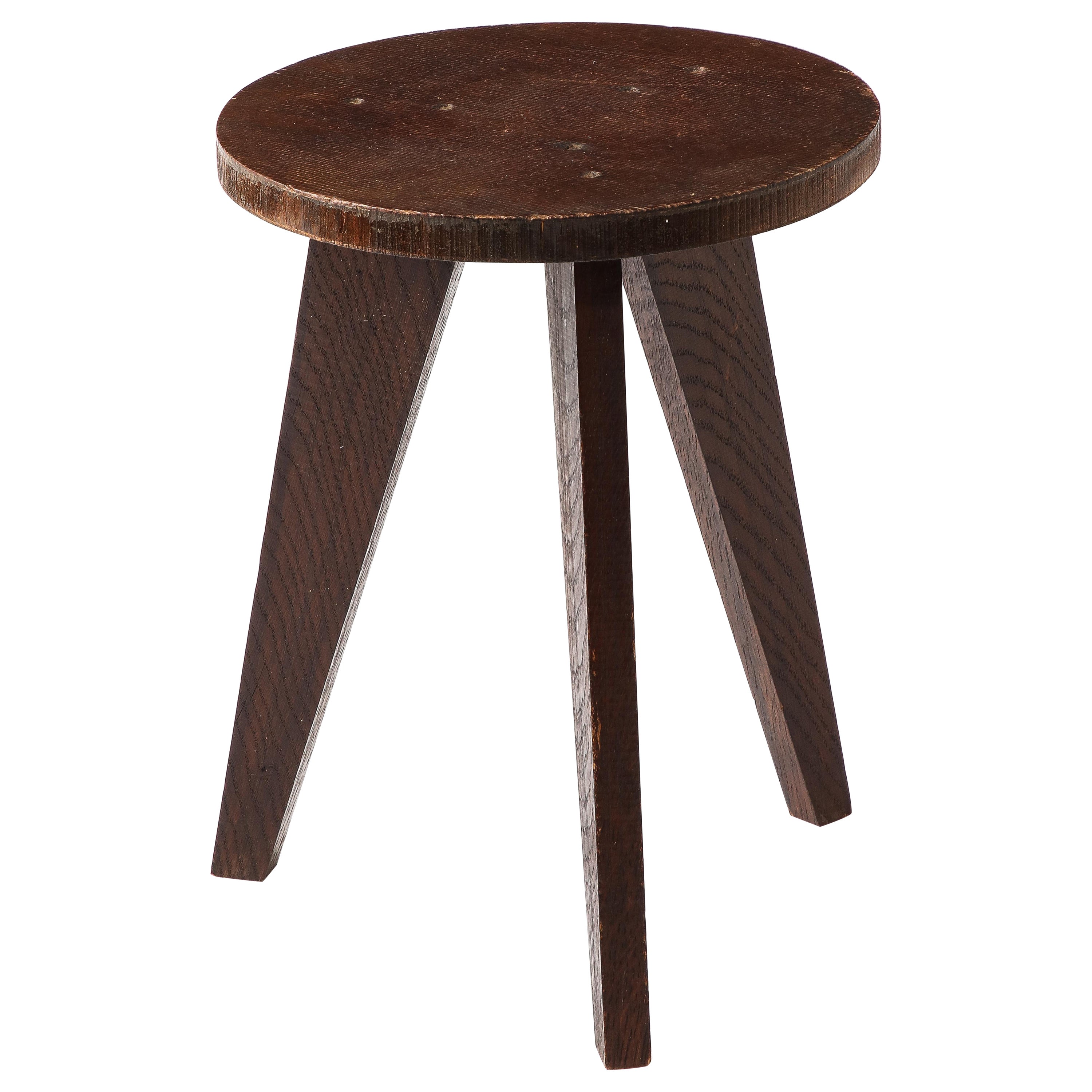 Tabouret en Oak Oak dans le style d'Hervé Bayley, France 1950s