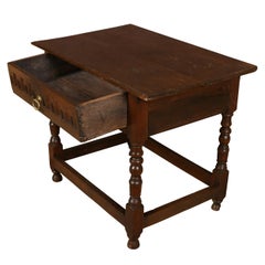 Dark Oak Tavern Table with One Drawer, 18th c.