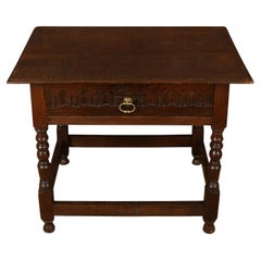 Antique Dark Oak Tavern Table with One Drawer, 18th c.