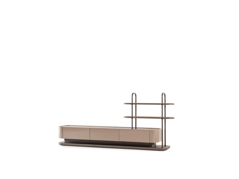 ALO TV-Medienkonsole aus dunklem Oak Wood mit Lack und strukturiertem  Glasschrank im Angebot bei 1stDibs Deutschland