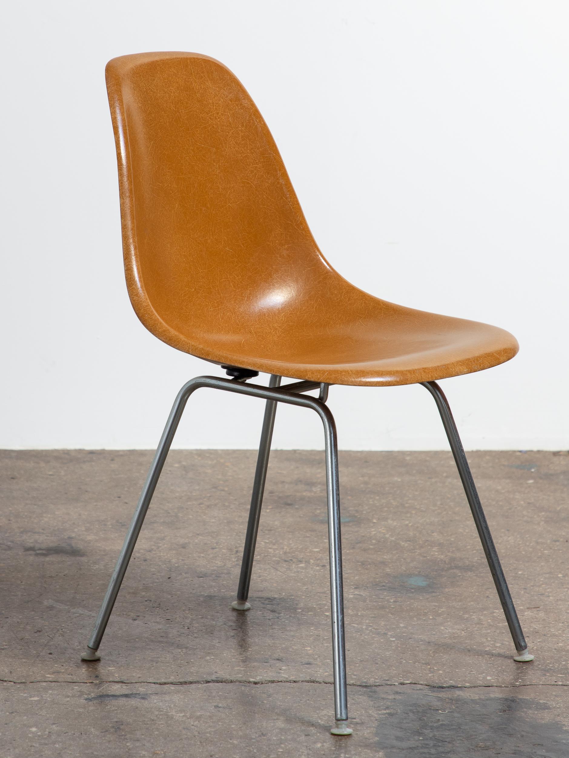 American Dark Ochre Yellow Mustard Eames Herman Miller Vintage Fiberglass Shell Chairs For Sale