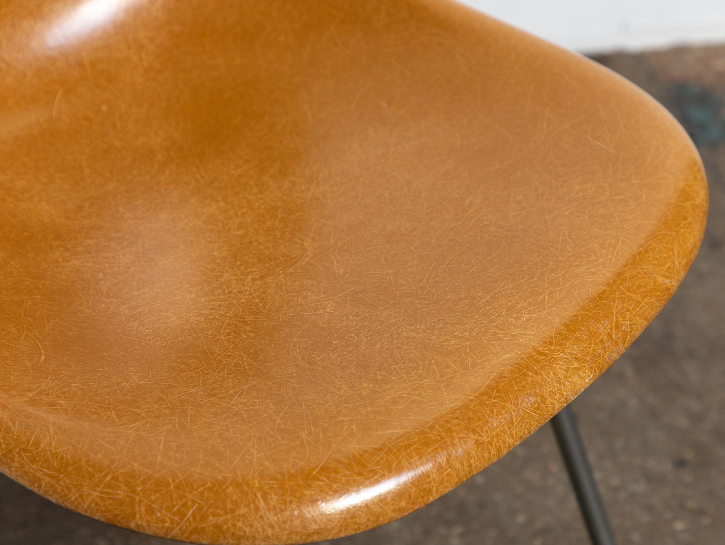 Dark Ochre Yellow Mustard Eames Herman Miller Vintage Fiberglass Shell Chairs For Sale 1