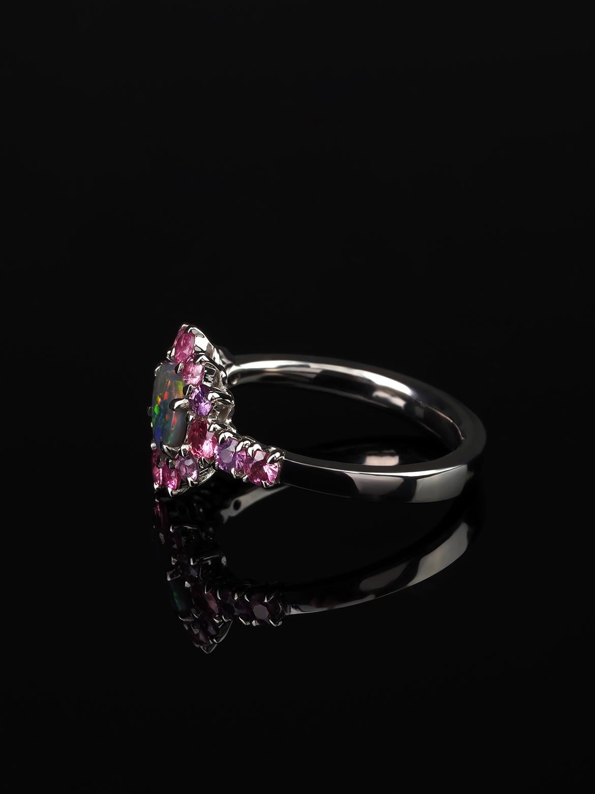 Artisan Dark Opal Pink Sapphires gold ring Engagement Azalea Flower For Sale